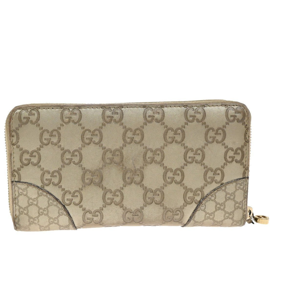 GUCCI Logo Guccissima GG Pattern Long Zipper Wallet Leather Beige GHW 09YH801