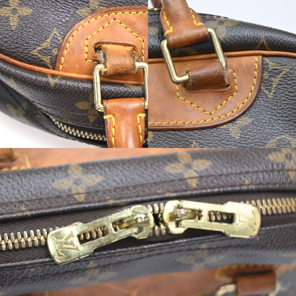 LOUIS VUITTON LV Logo Trouville Hand Bag Monogram Leather Brown M42228 30CA542
