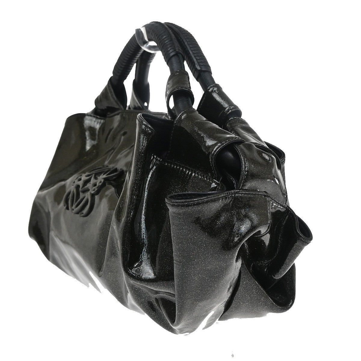 LOEWE Anagram Glitter Nappa Aire Hand Bag Patent Leather Black Spain 85RF796