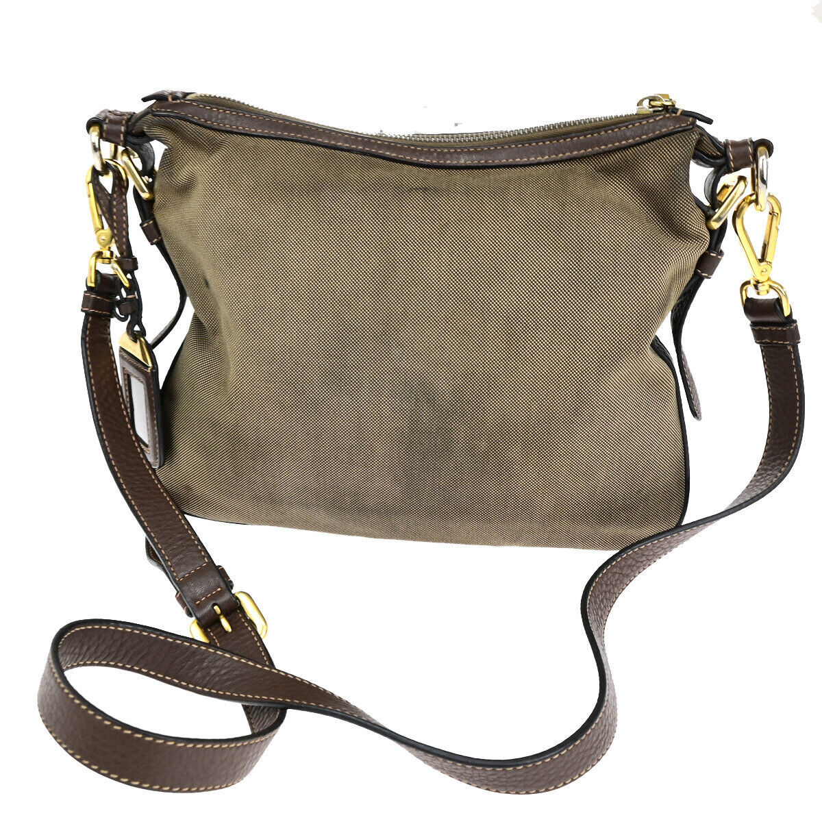 PRADA Logo Crossbody Shoulder Bag Jacquard Leather Brown GHW 60YF090