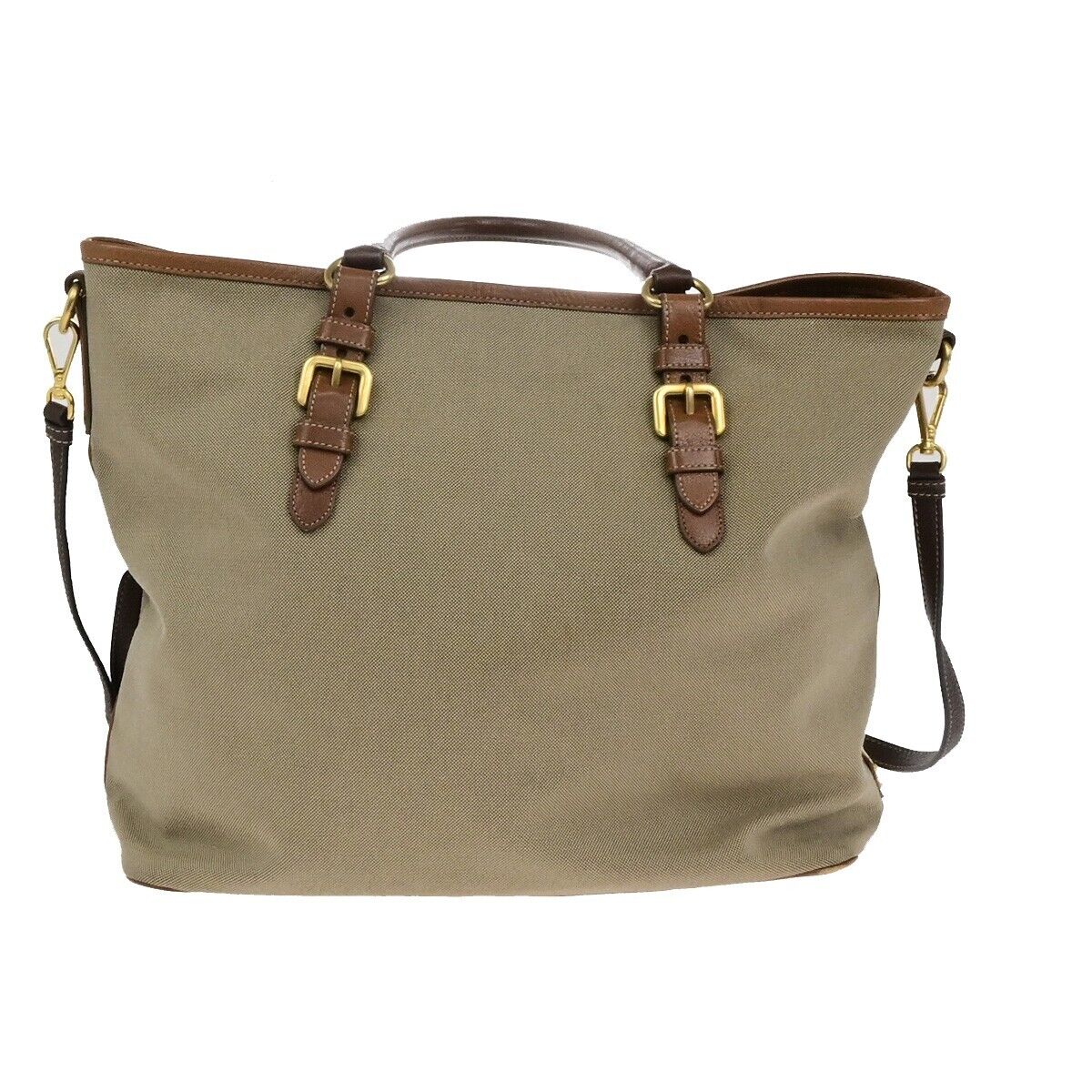 PRADA MILANO Logo Jacquard 2Way Shoulder Hand Bag Canvas Leather Brown 82EE119