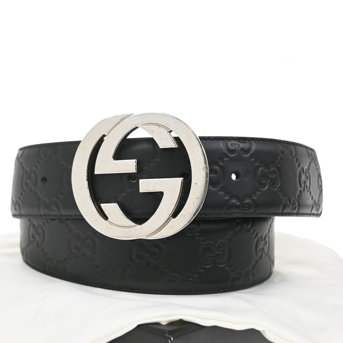 GUCCI Interlocking G Guccissima Signature Belt Size 80/32 Leather BK SHW 37KB644
