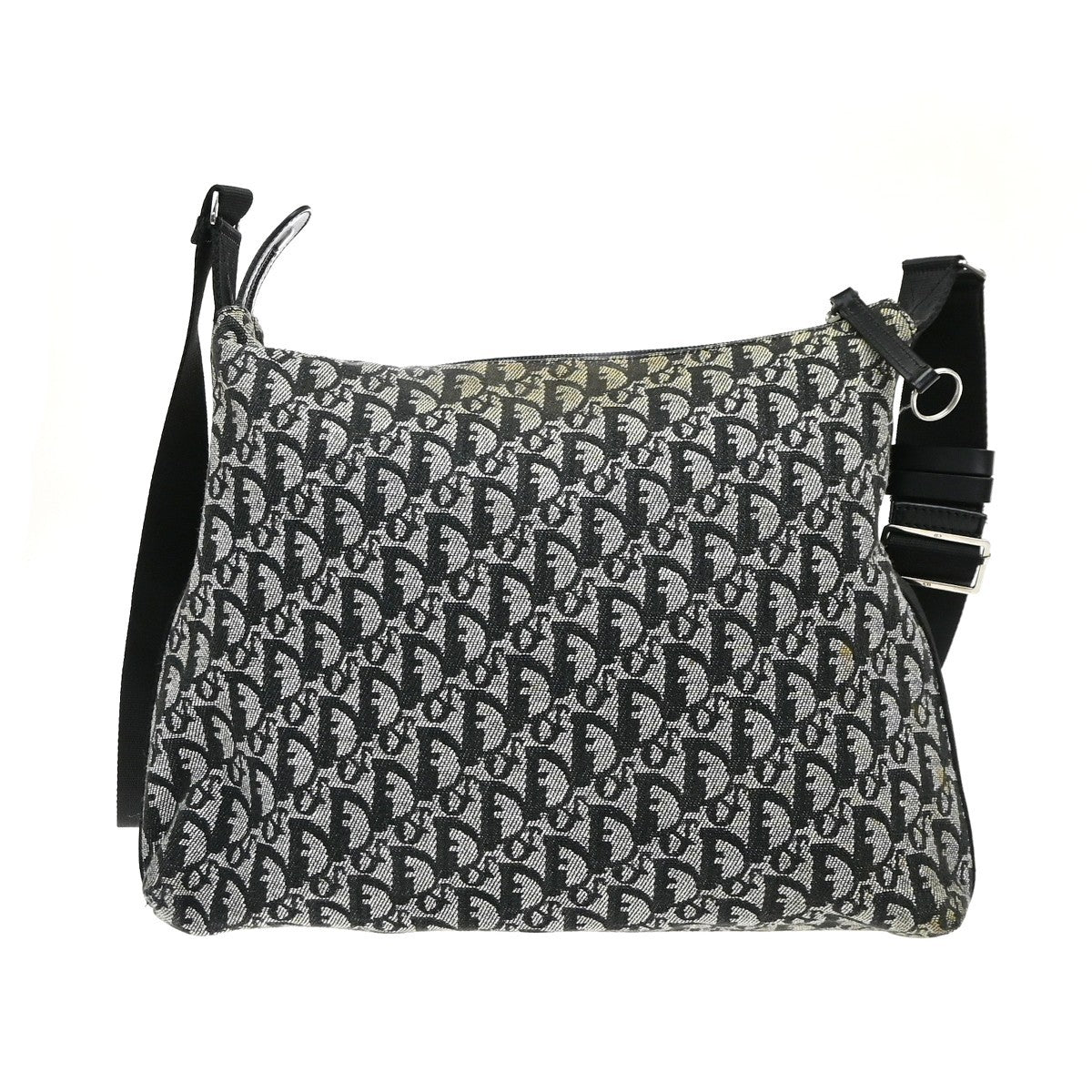 CHRISTIAN DIOR Logo Trotter Pattern shoulder Bag Canvas Leather Black 87SA027
