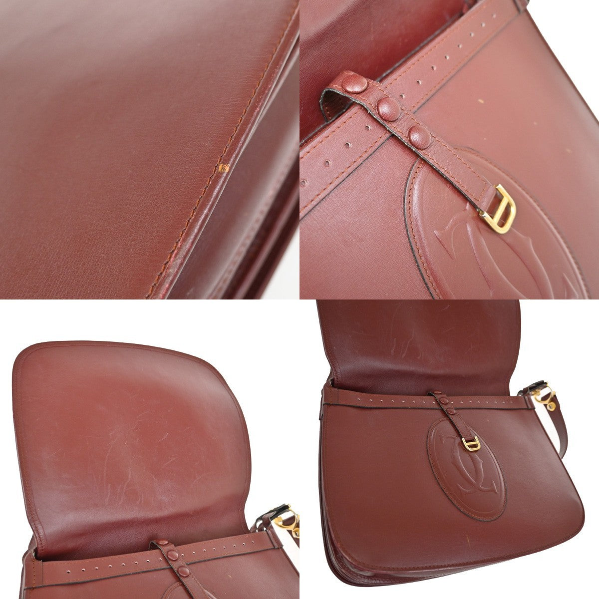 MUST DE CARTIER 2C Logo Shoulder Bag Leather Red GHW ITtaly 02KP168