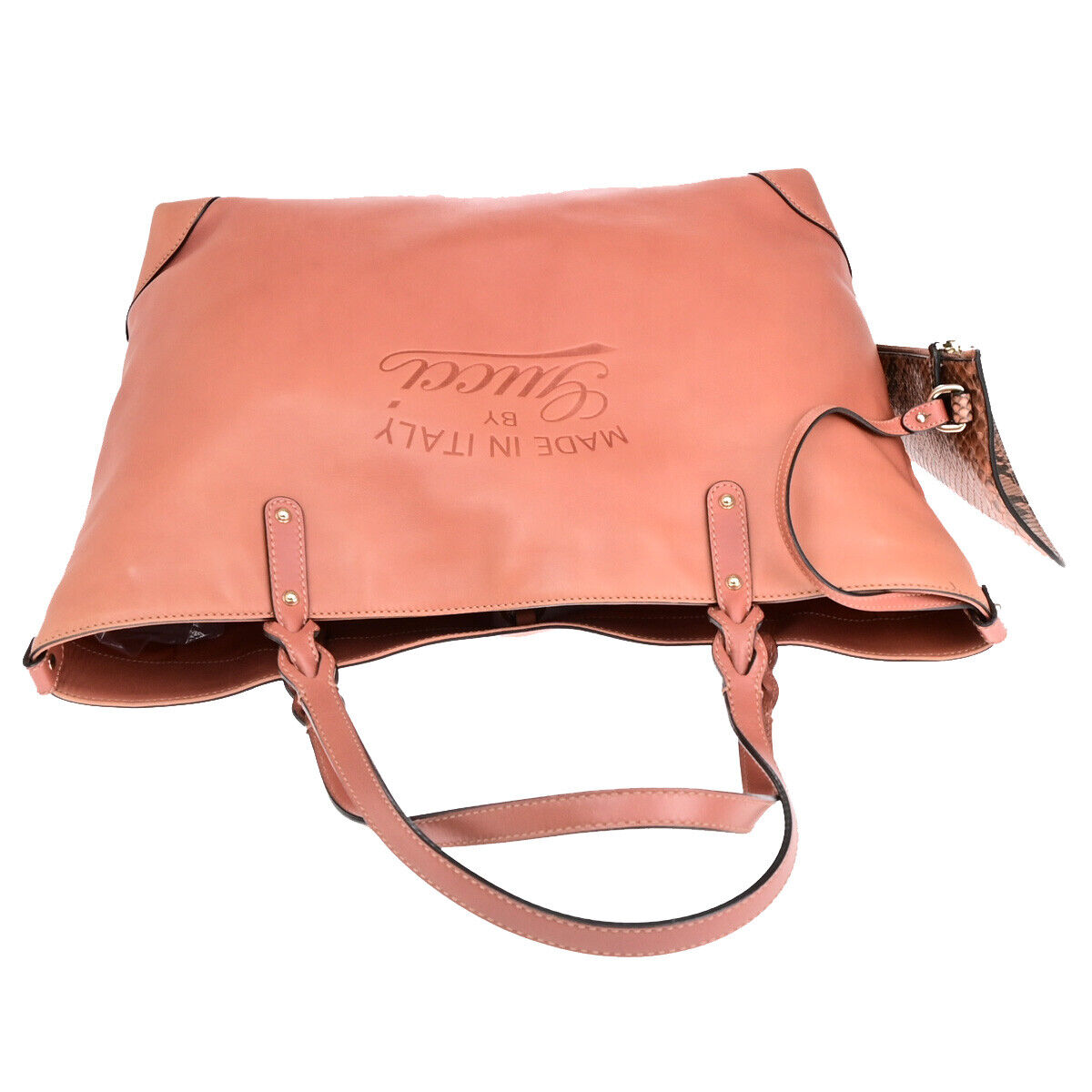 GUCCI Logo Shoulder Tote Bag Pouch Exotic Leather Pink GHW Italy 82YF660