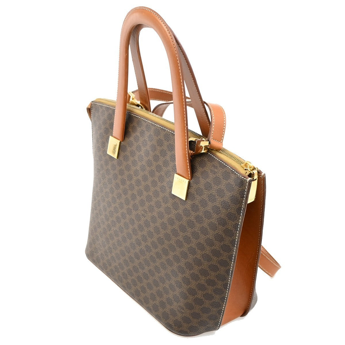 CELINE Logo Macadam Pattern 2Way Hand Bag PVC Leather Brown GHW Italy 64KC026