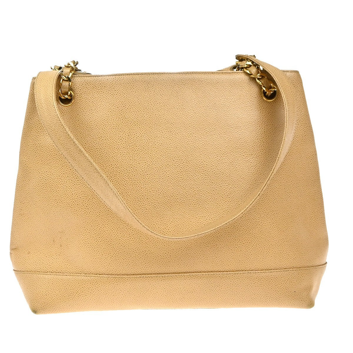 CHANEL CC Logo Chain Shoulder Bag Grained Calfskin Leather Beige Italy 680RP055