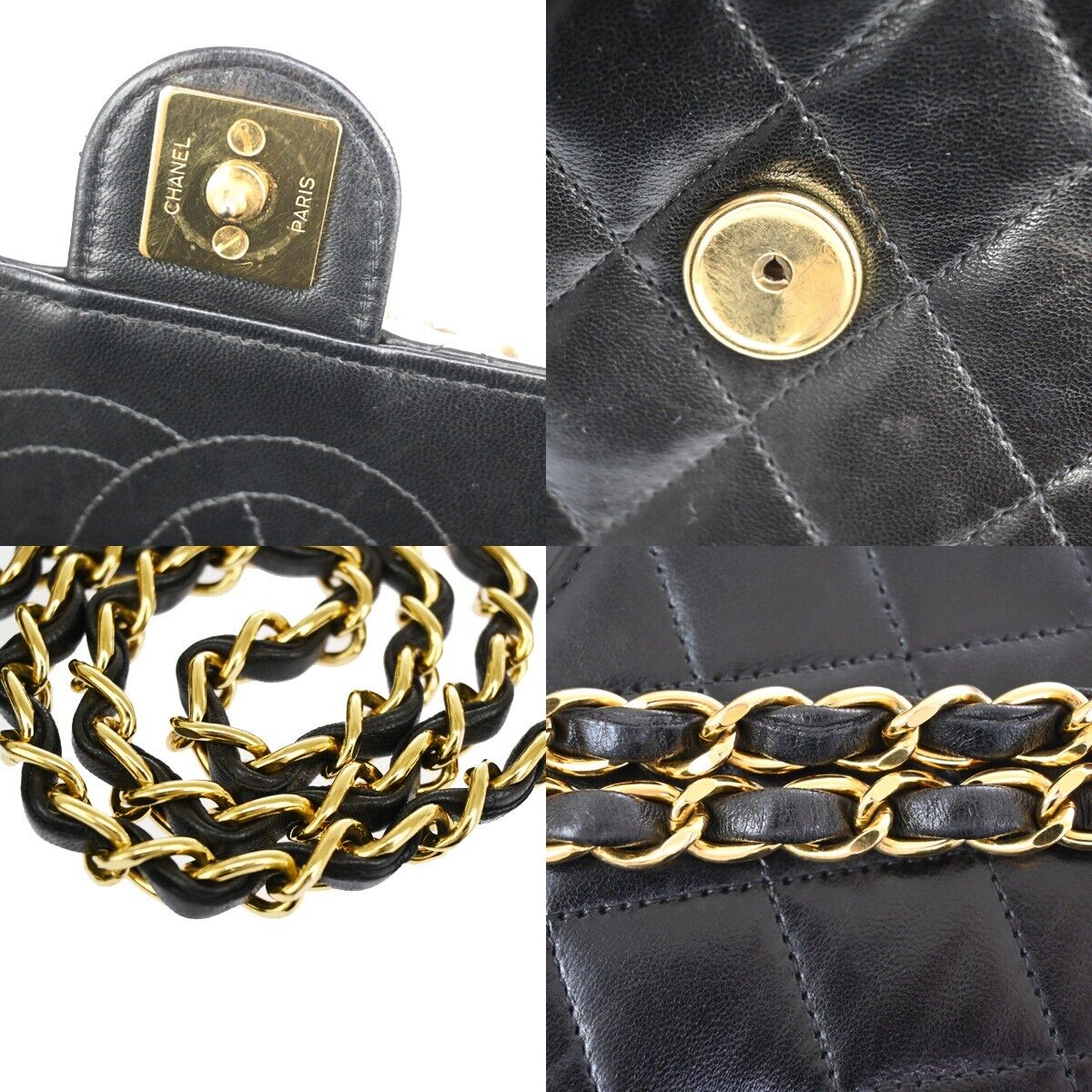 CHANEL CC Logo Matelasse Chain Shoulder Bag Leather Black GHW France 876RF086