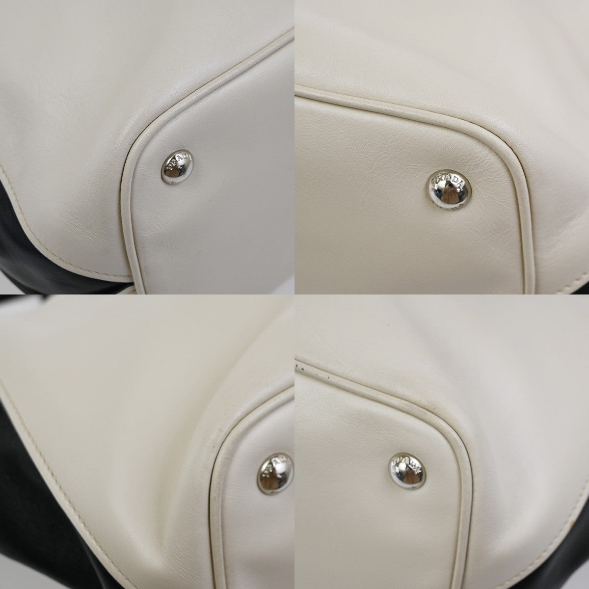 PRADA City Calf Bicolor 2Way Shoulder Tote Hand Bag Leather Black White 34KC748