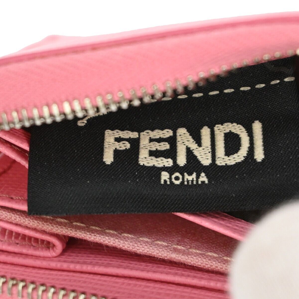 FENDI BAG BUGS Monster Zip Around Coin Wallet Leather Pink Silver Italy 64KA037