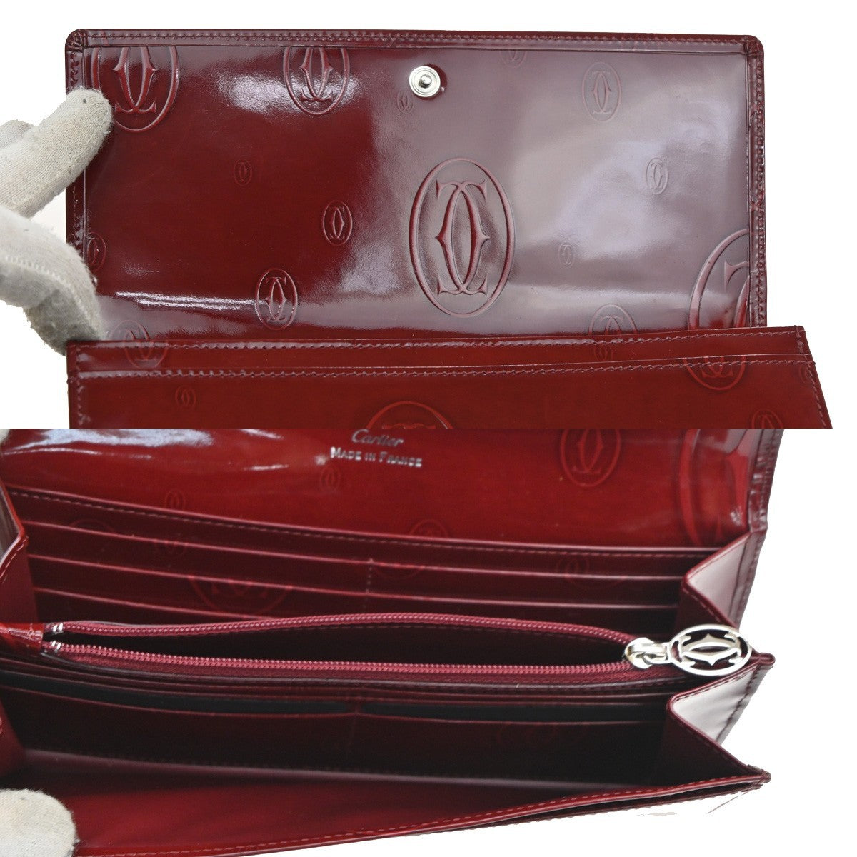 CARTIER 2C Logo Happy Brithday Bifold Wallet Patent Leather Red SHW 66RL556
