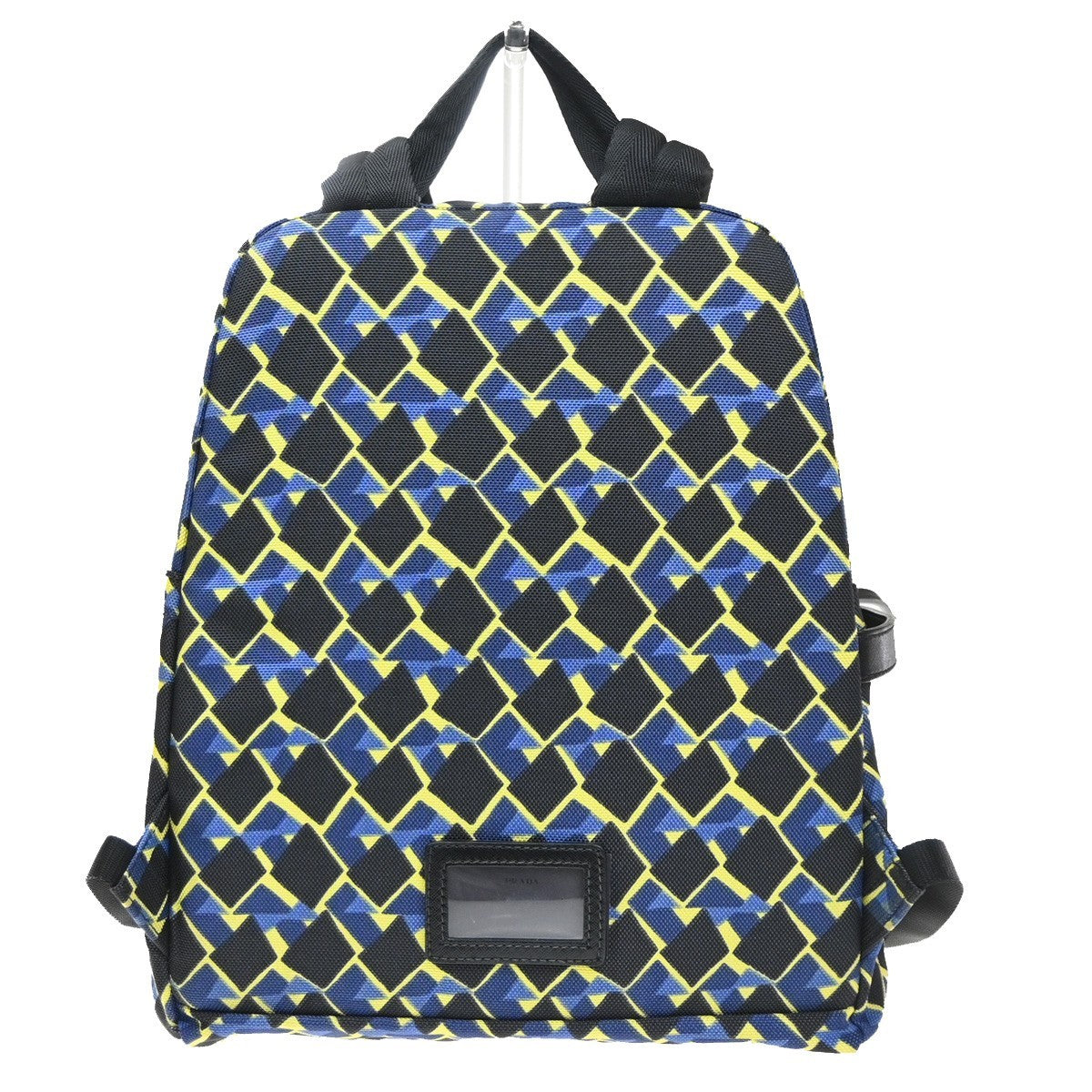 PRADA Logo Back Pack Bag Nylon Leather Yellow Blue Black SHW 79MA561