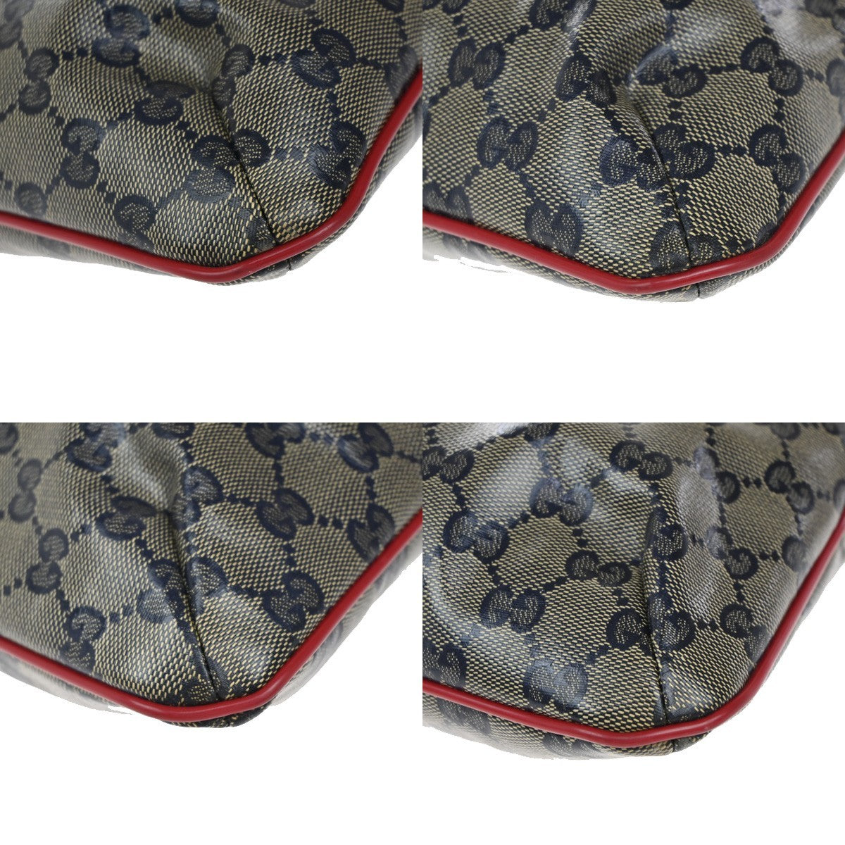 GUCCI GG Pattern Crystal Shoulder Bag Coating Canvas Leather Blue Red 88KP239