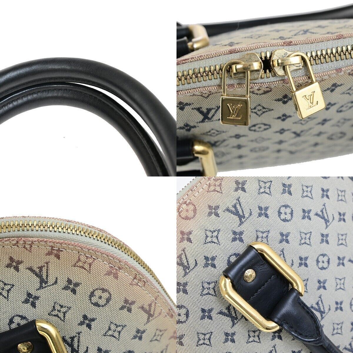 LOUIS VUITTON Logo Alma Haut Hand Bag Monogram Mini Canvas Blue M92202 31FB318