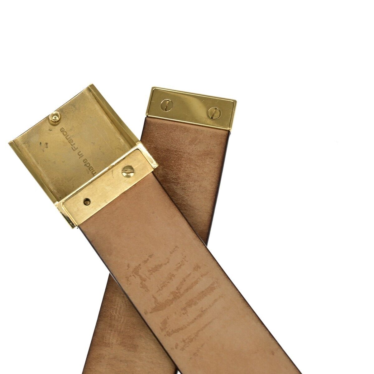 LOUIS VUITTON Logo Ceinture Carre Belt Monogram Leather Brown GHW Spain 33YF315