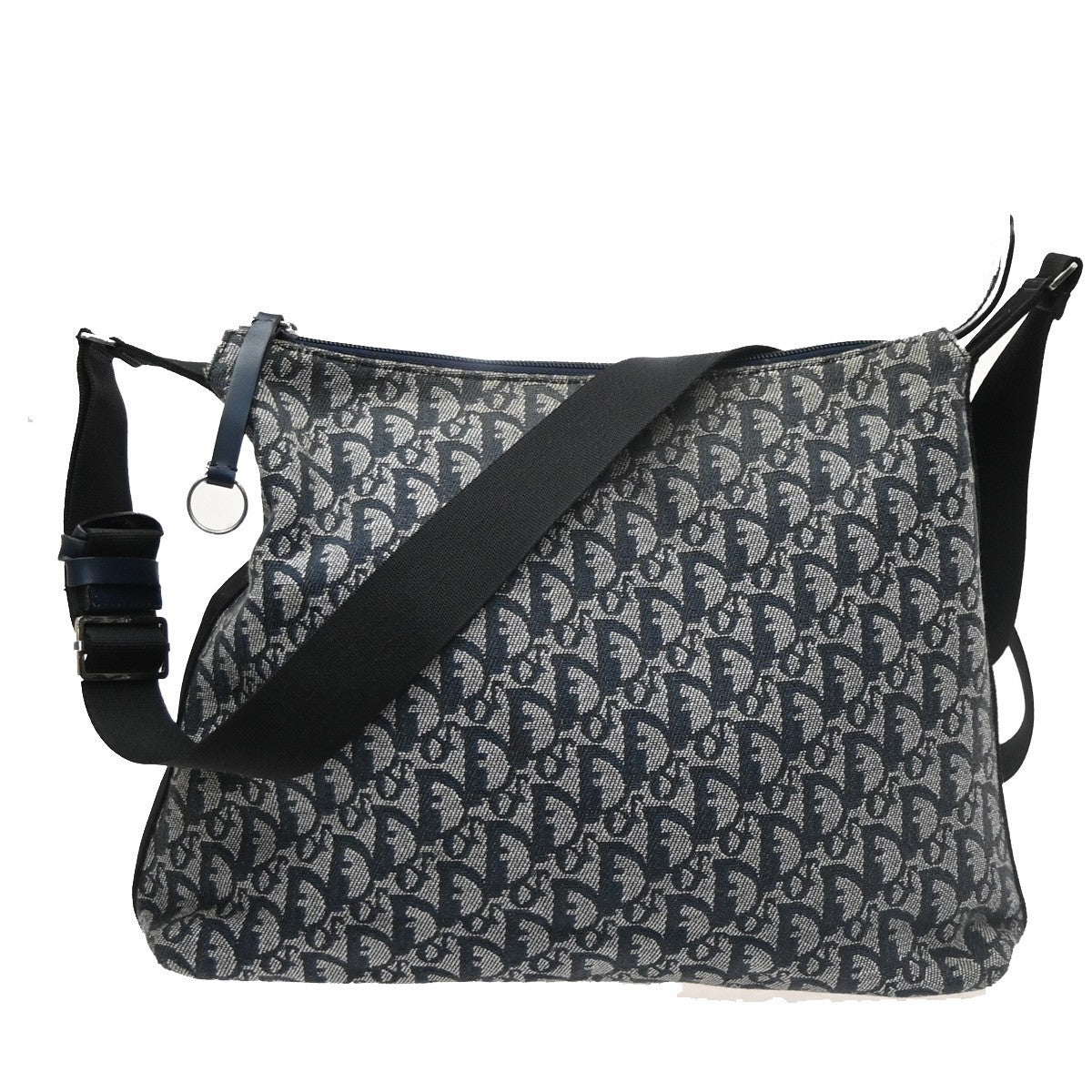 CHRISTIAN DIOR Trotter Pattern shoulder Bag Canvas Leather Navy Blue 70SA157
