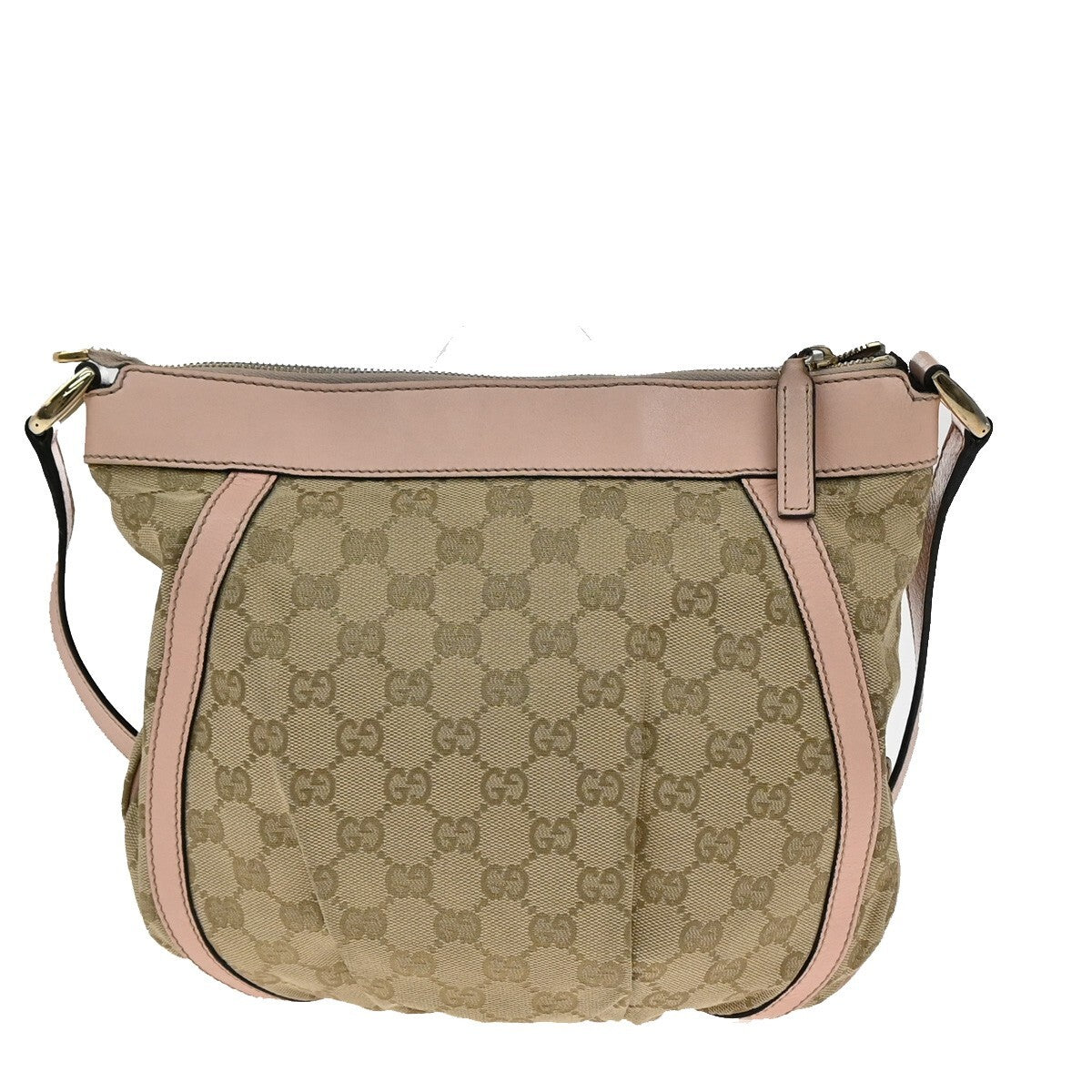 GUCCI Logo Abbey GG Pattern Shoulder Bag Canvas Leather Brown Pink GHW 86FB607