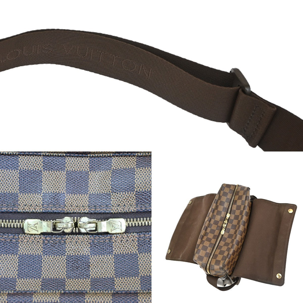 LOUIS VUITTON Naviglio Shoulder Bag Damier Ebene Leather Brown N45255 78PA115