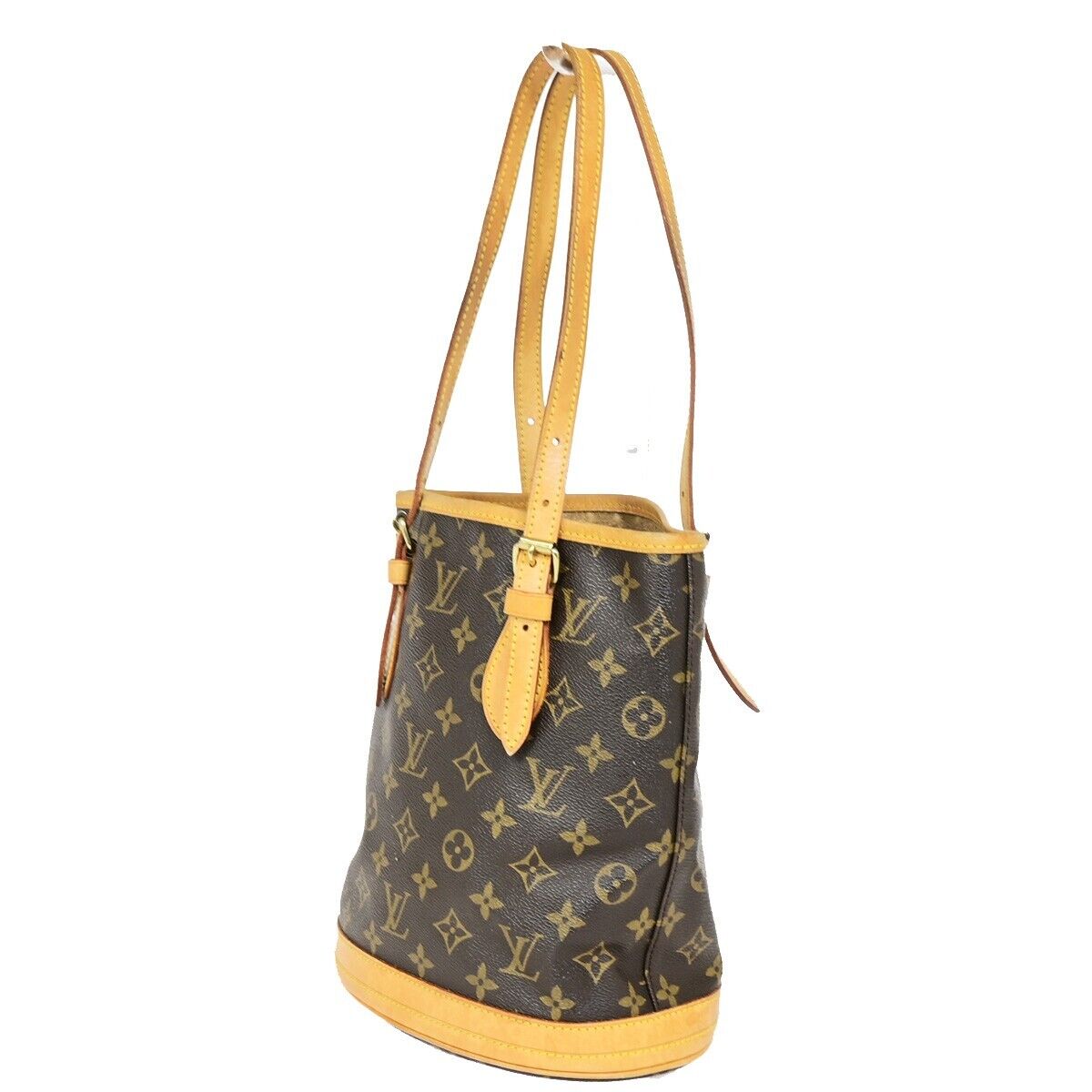 LOUIS VUITTON BUCKET PM Shoulder Tote Bag Monogram Leather Brown M42238 34EB427