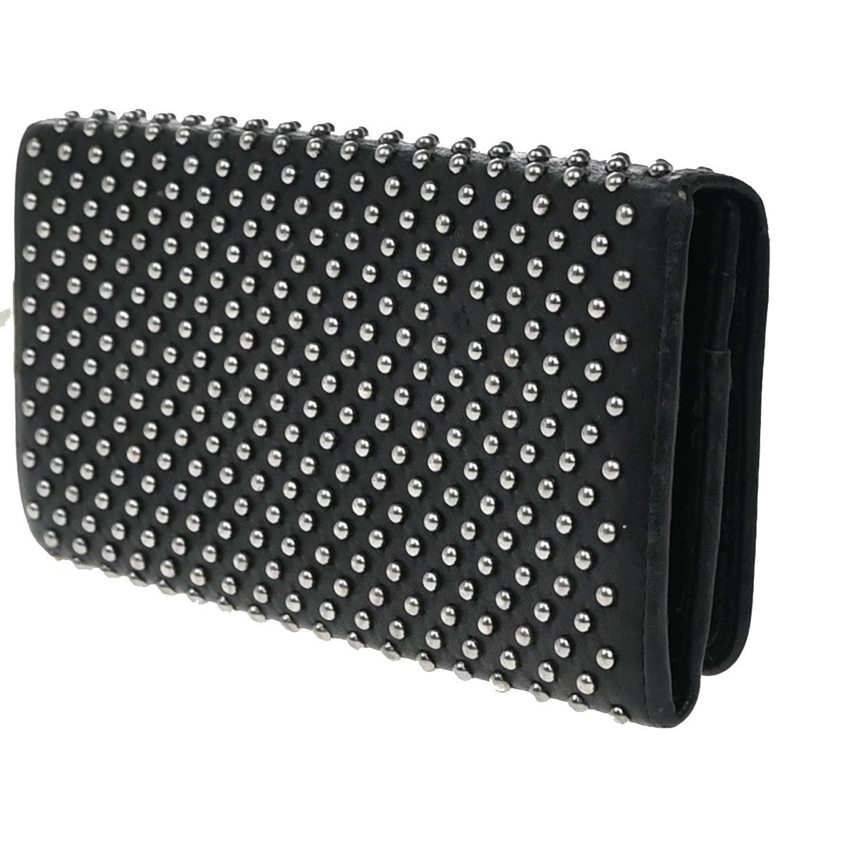 PRADA Studded Long Bifold Wallet Leather Black Silver Italy 02EG269