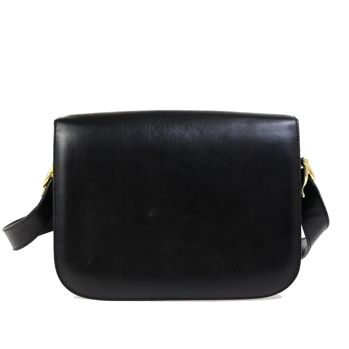 CELINE Logo Horse Carriage Shoulder Bag Leather Black GHW Italy 87EC982