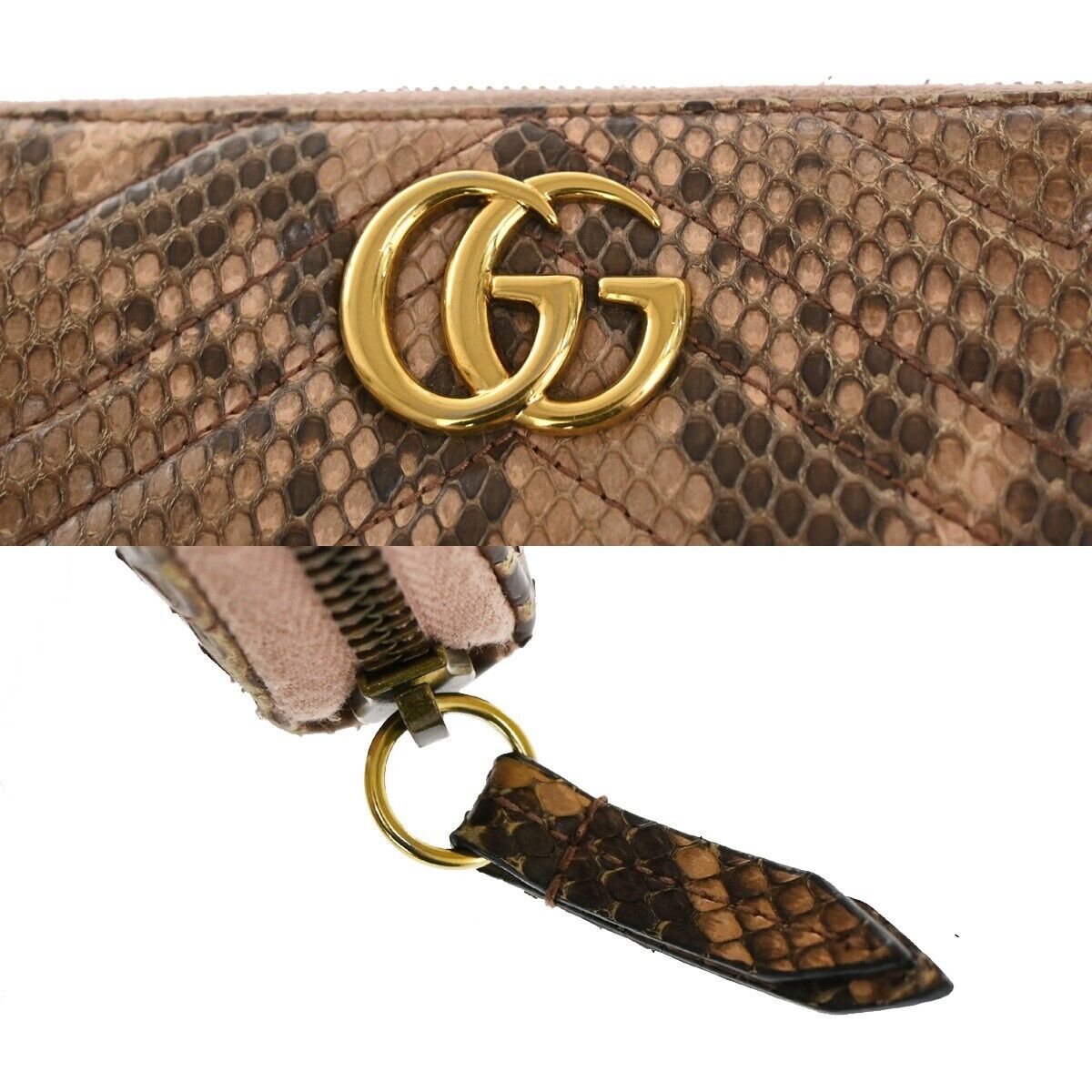 GUCCI GG Marmont Long Zipper Wallet Purse Exotic Leather Pink GHW Italy 39YD962