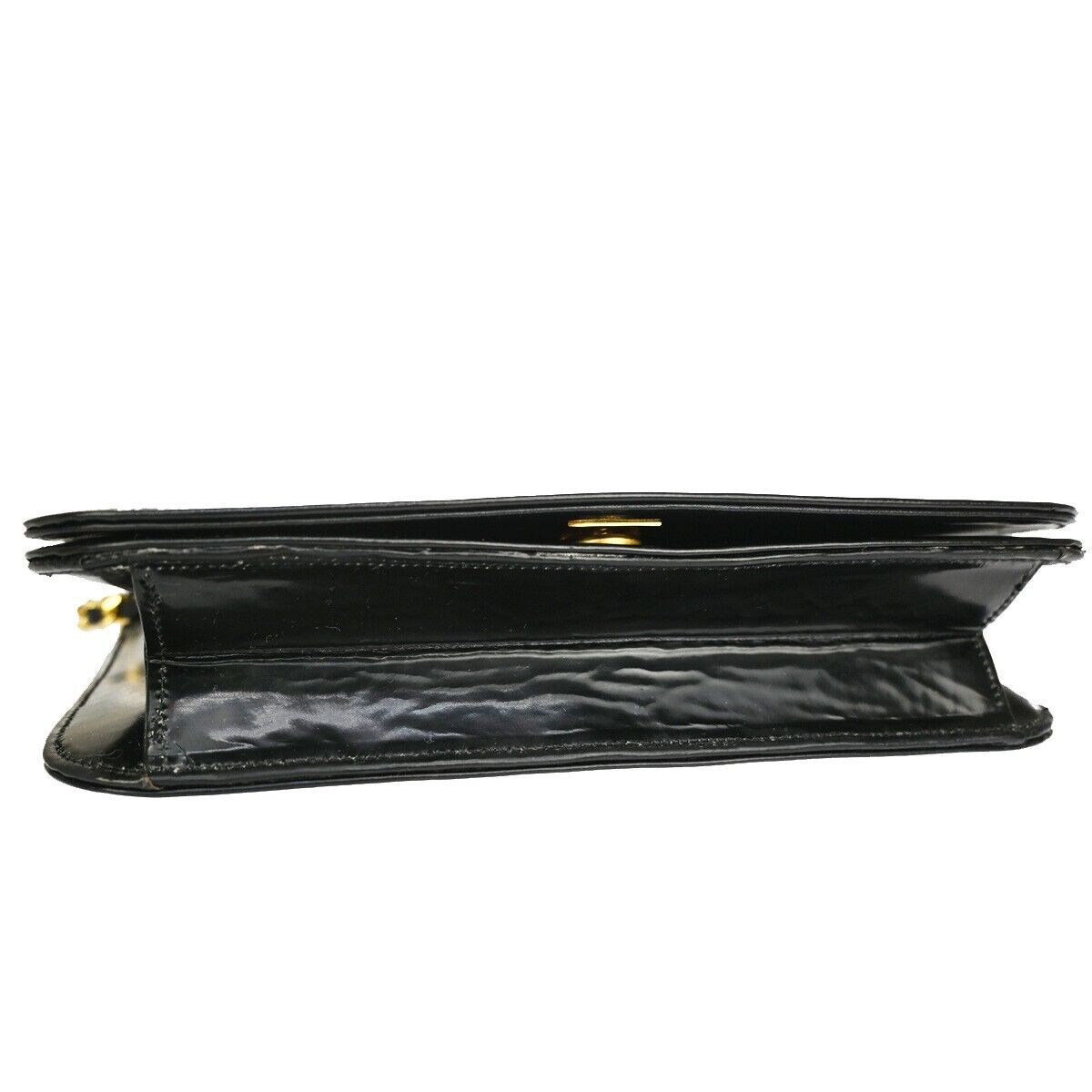 CHANEL CC Lgoo Chain Shoulder Bag patent Leather Black GHW 52YD947