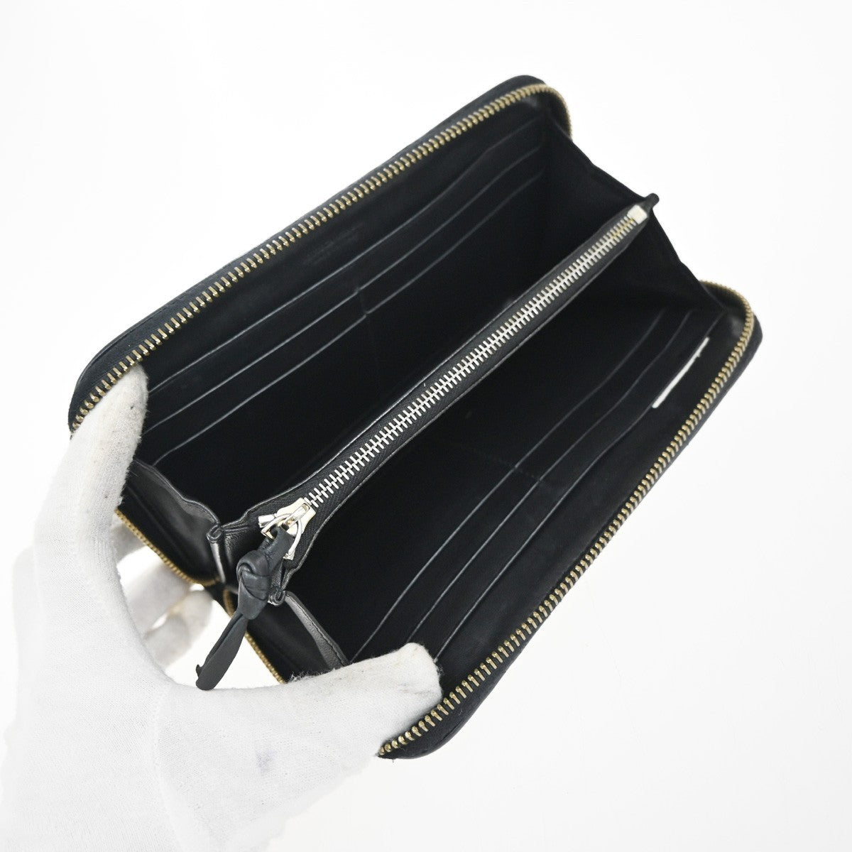 BOTTEGA VENETA Logo Intrecciato 2 Set Long Zipper Wallet Leather Black 67KP013