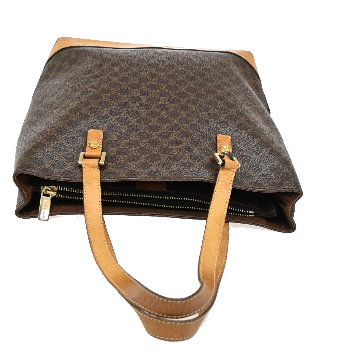 CELINE Logo Macadam Pattern Shoulder Tote Bag PVC Leather Brown Italy 04KP161
