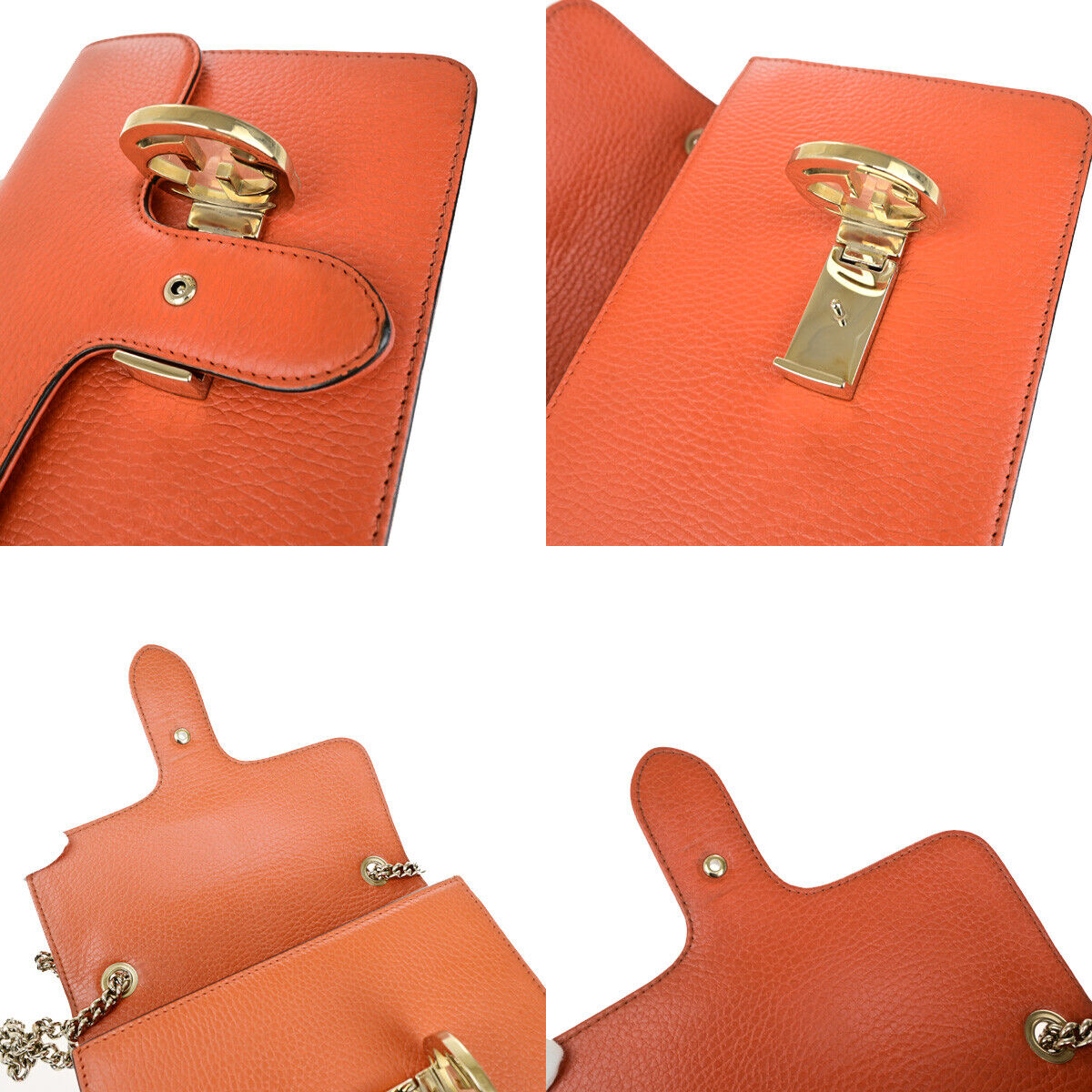 GUCCI Logo Interlocking G Chain Mini Shoulder Bag Leather Orange GHW 58YG618