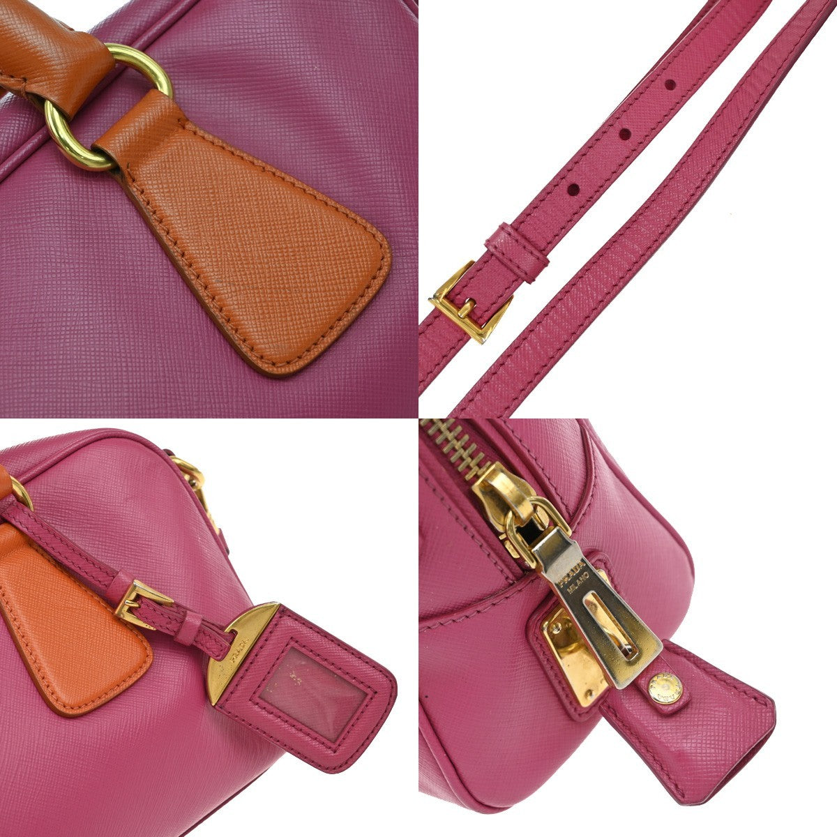 PRADA MILANO Logo 2Way Shoulder Hand Bag Saffiano Leather Pink Orange75KB303