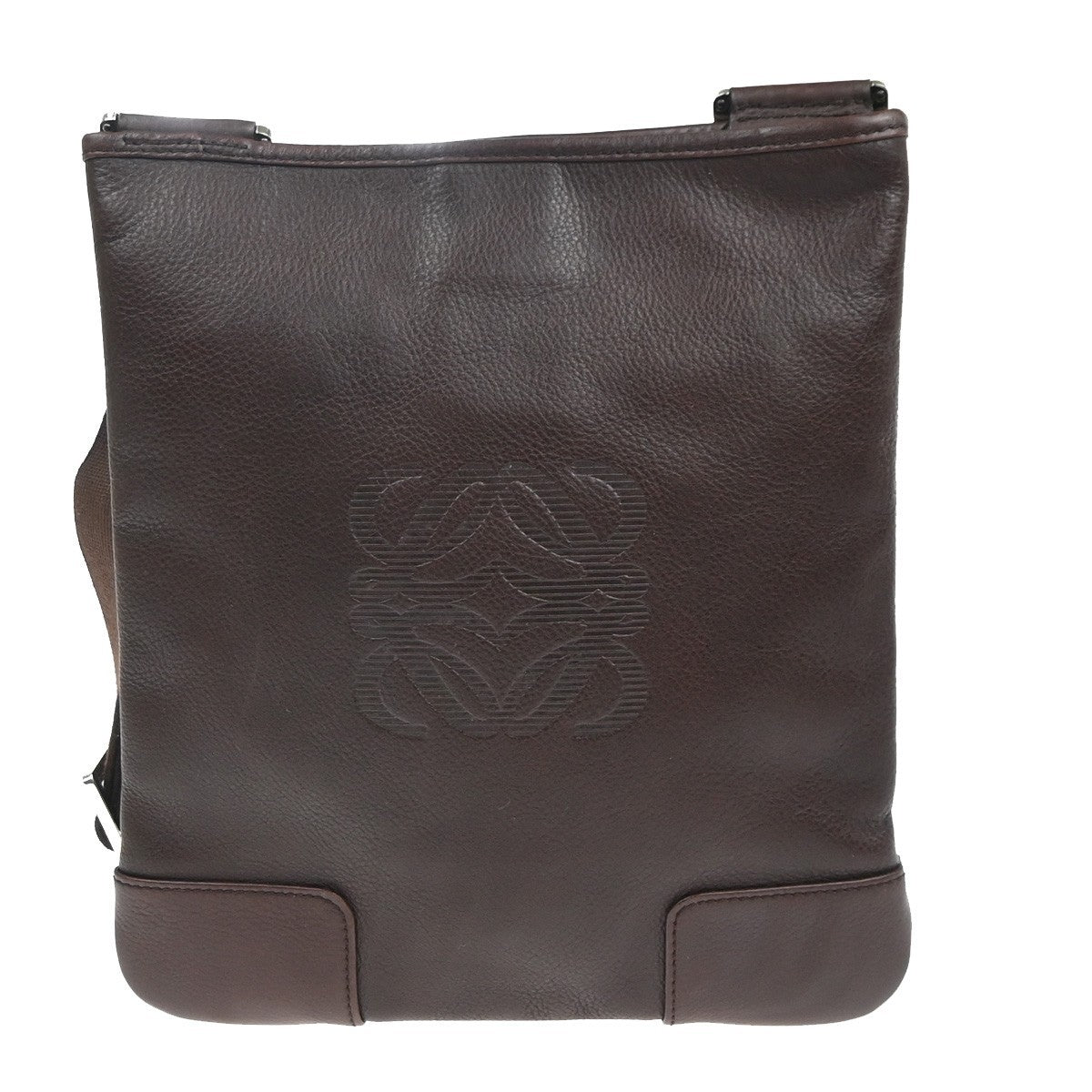 LOEWE Logo Anagram Crossbody Shoulder Bag Leather Brown SHW Spain 34KC933