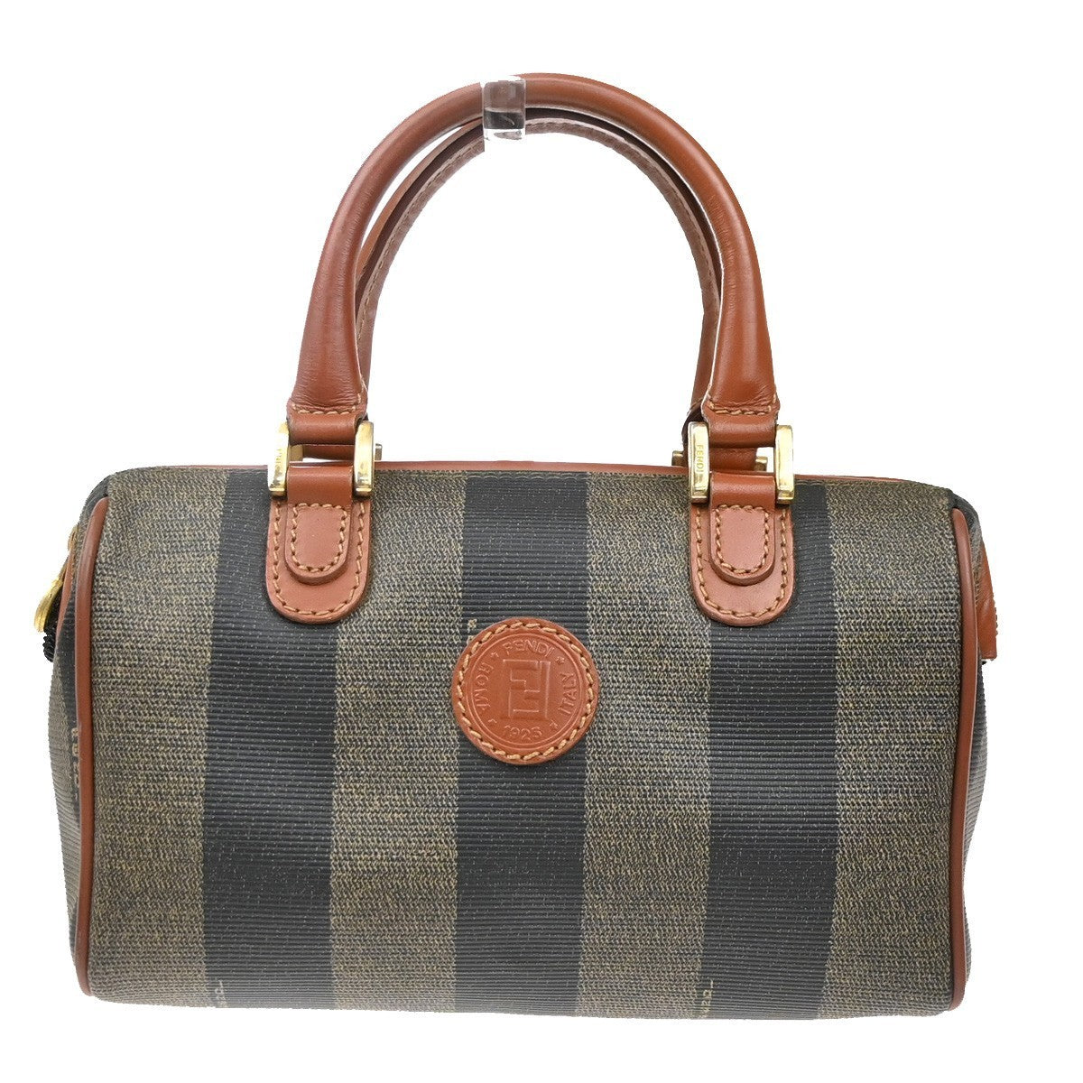 FENDI Logo Pequin Mini Hand Bag PVC Leather Brown GHW Made in Italy 87KP315