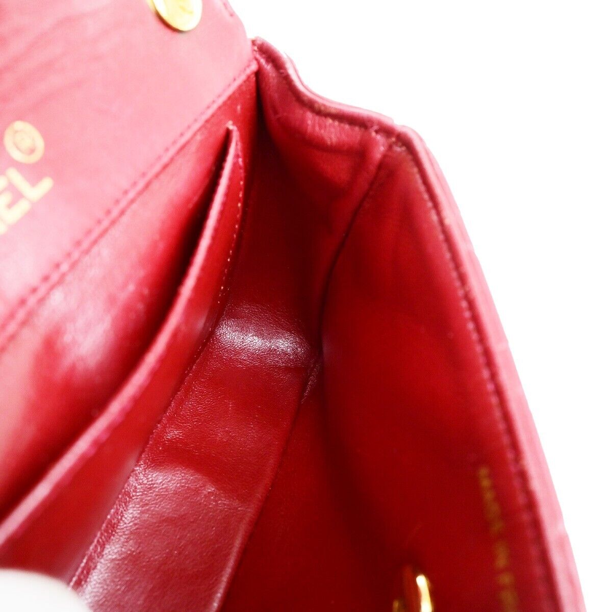 CHANEL CC Mini Matelasse Chain Shoulder Bag Leather Red GHW Vintage 696RF204