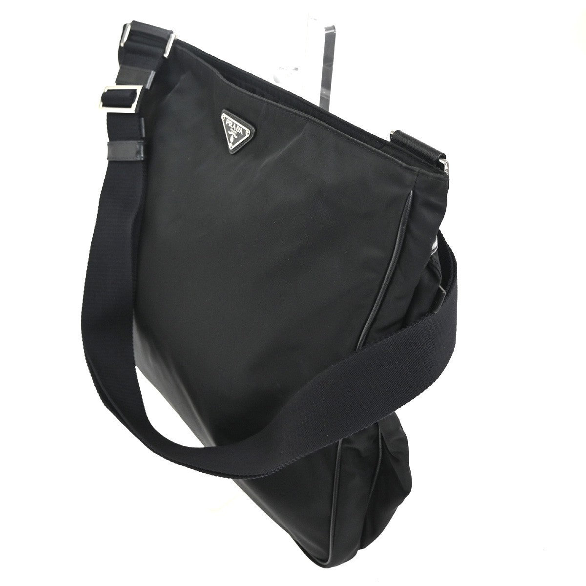 PRADA MILANO Tessuto Messenger Shoulder Bag Nylon Leather Black 85KC404