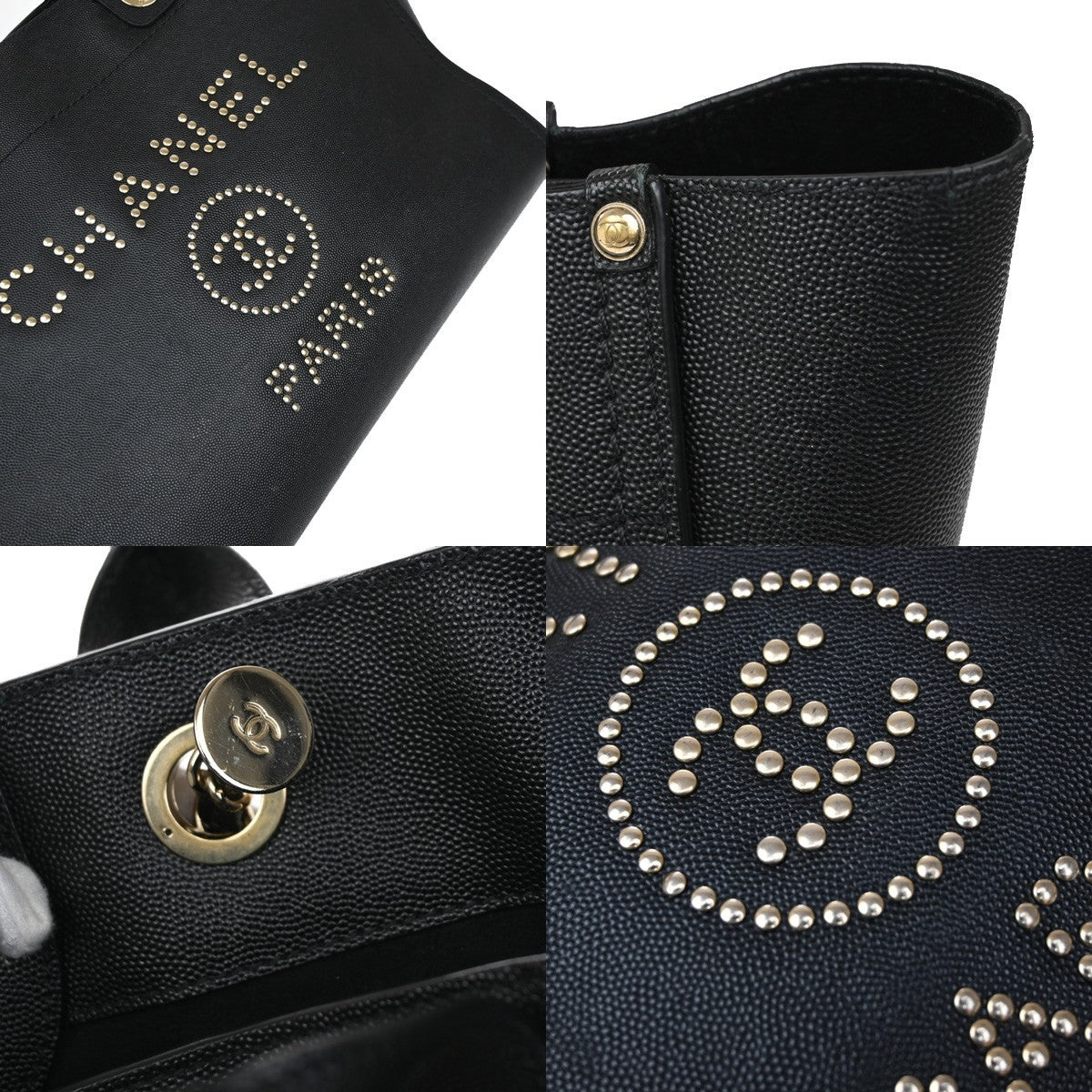 CHANEL CC Deauville 2Way Hand Bag Grained Calfskin Leather Studs BK GHW 773RL534
