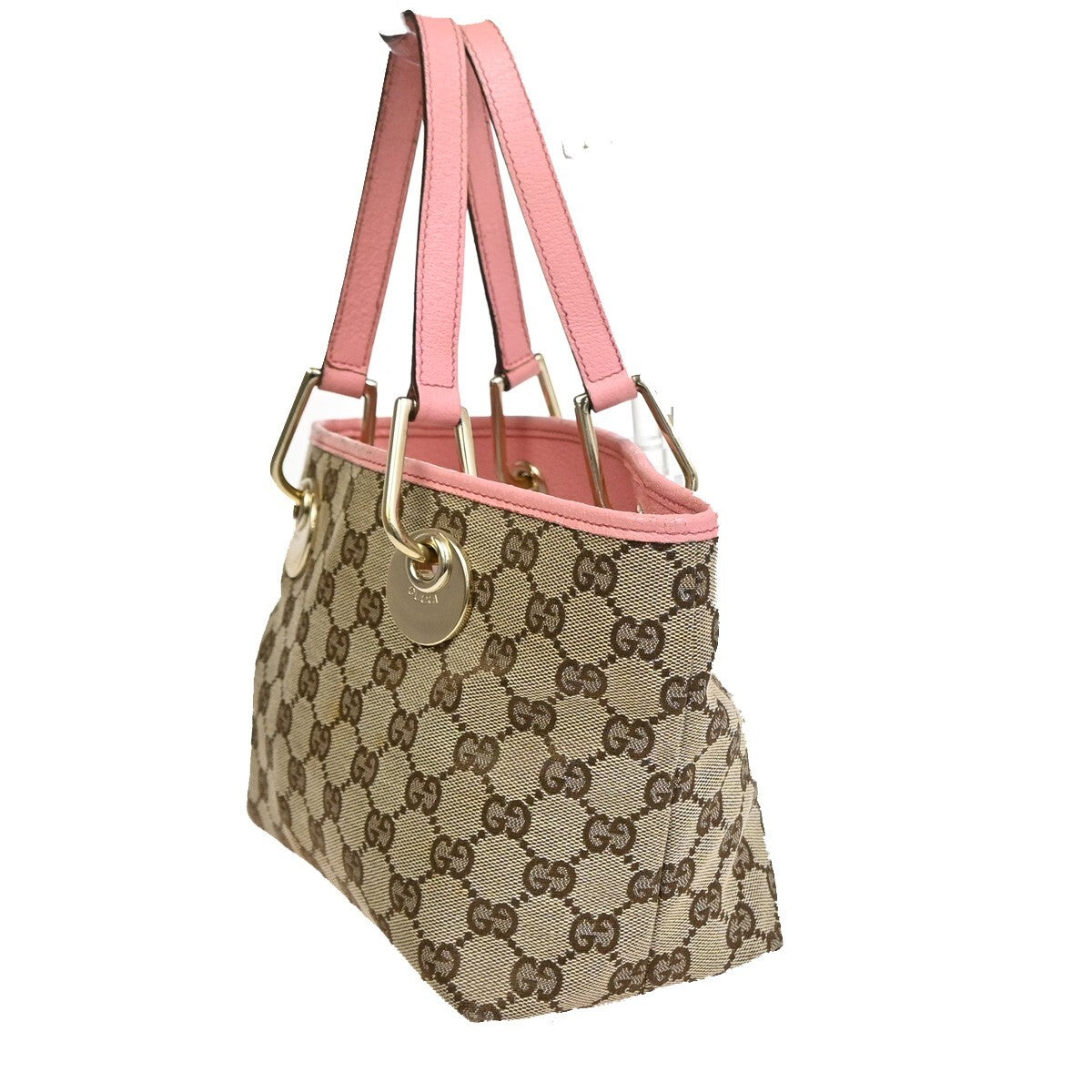 GUCCI Logo GG Pattern Mini Hand Tote Bag Canvas Leather Brown Pink 34FB571