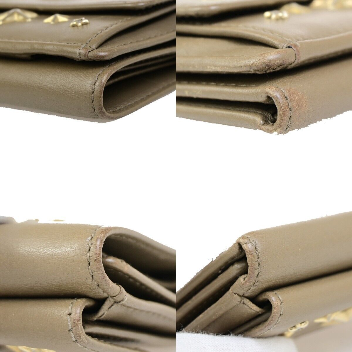 JIMMY CHOO Logo Star Studs Mini Trifold Wallet Purse Leather Brown Italy 09KA404