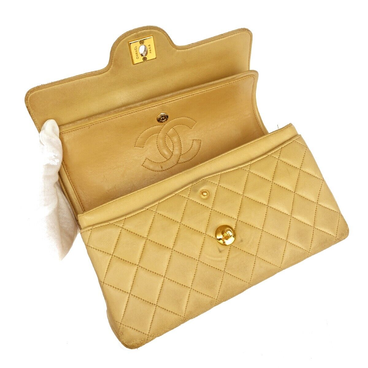 CHANEL CC Double Flap Paris Matelasse 23 Chain Shoulder Bag Leather BE 361RH385