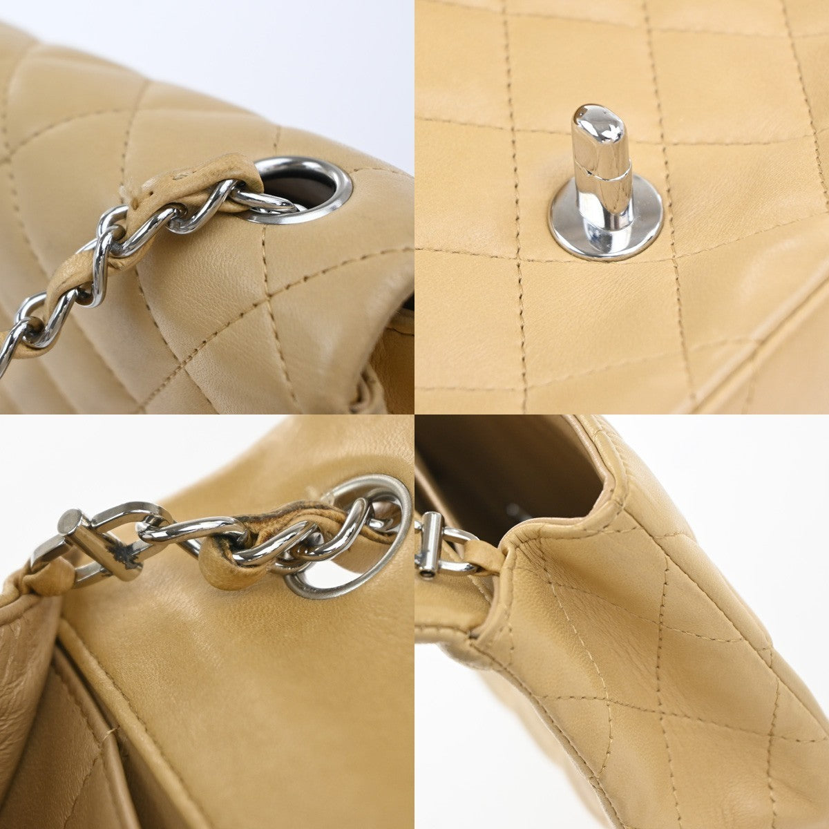 CHANEL CC Logo Matelasse Chain Shoulder Bag Leather Beige GHW 332RP020