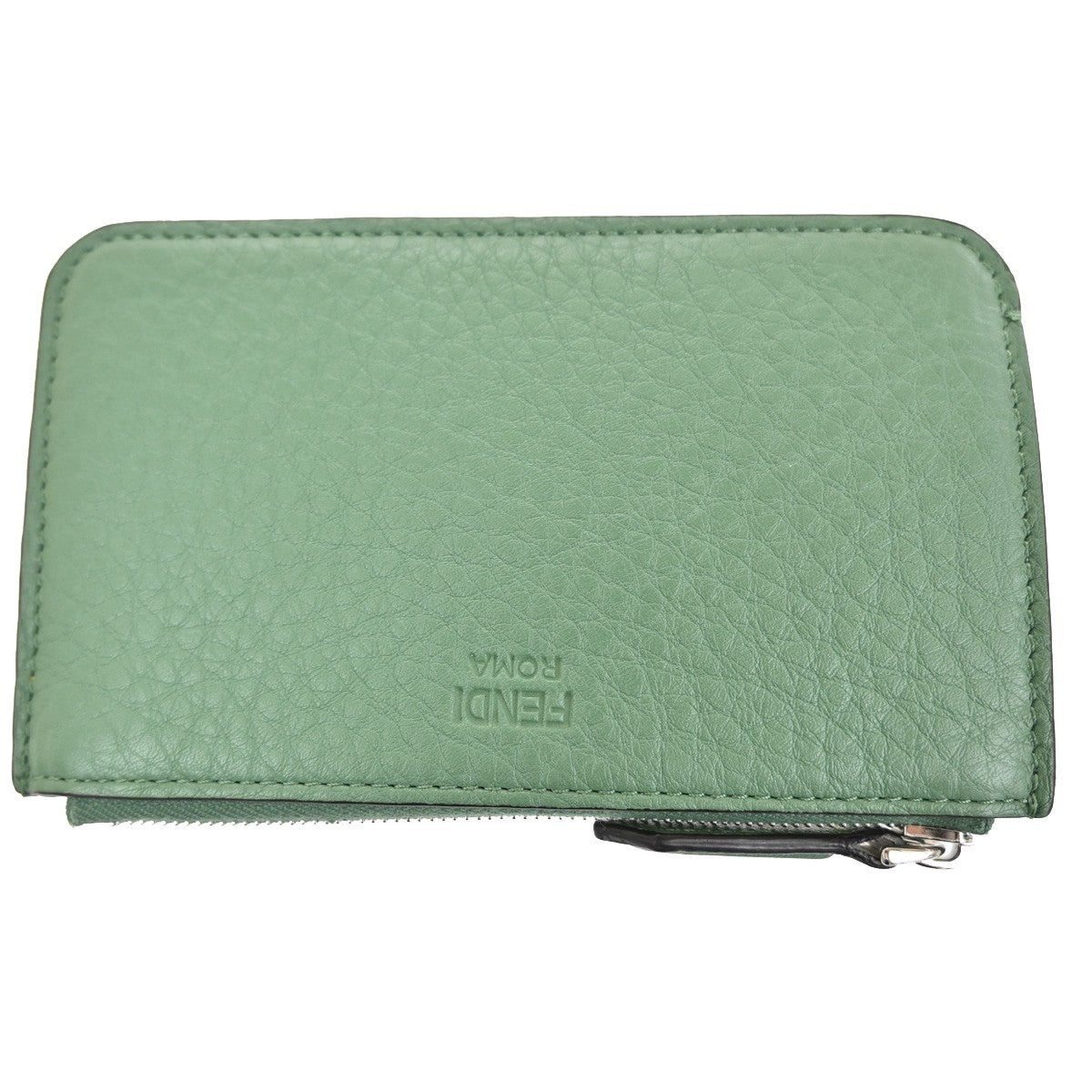 FENDI Logo Card Coin Case Compact Wallet Leather Green SHW Italy 38RL576