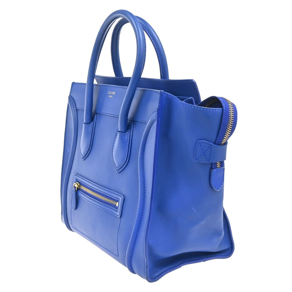 CELINE Luggage Mini Top Handle Tote Hand Bag Leather Blue GHW Italy 95RL900
