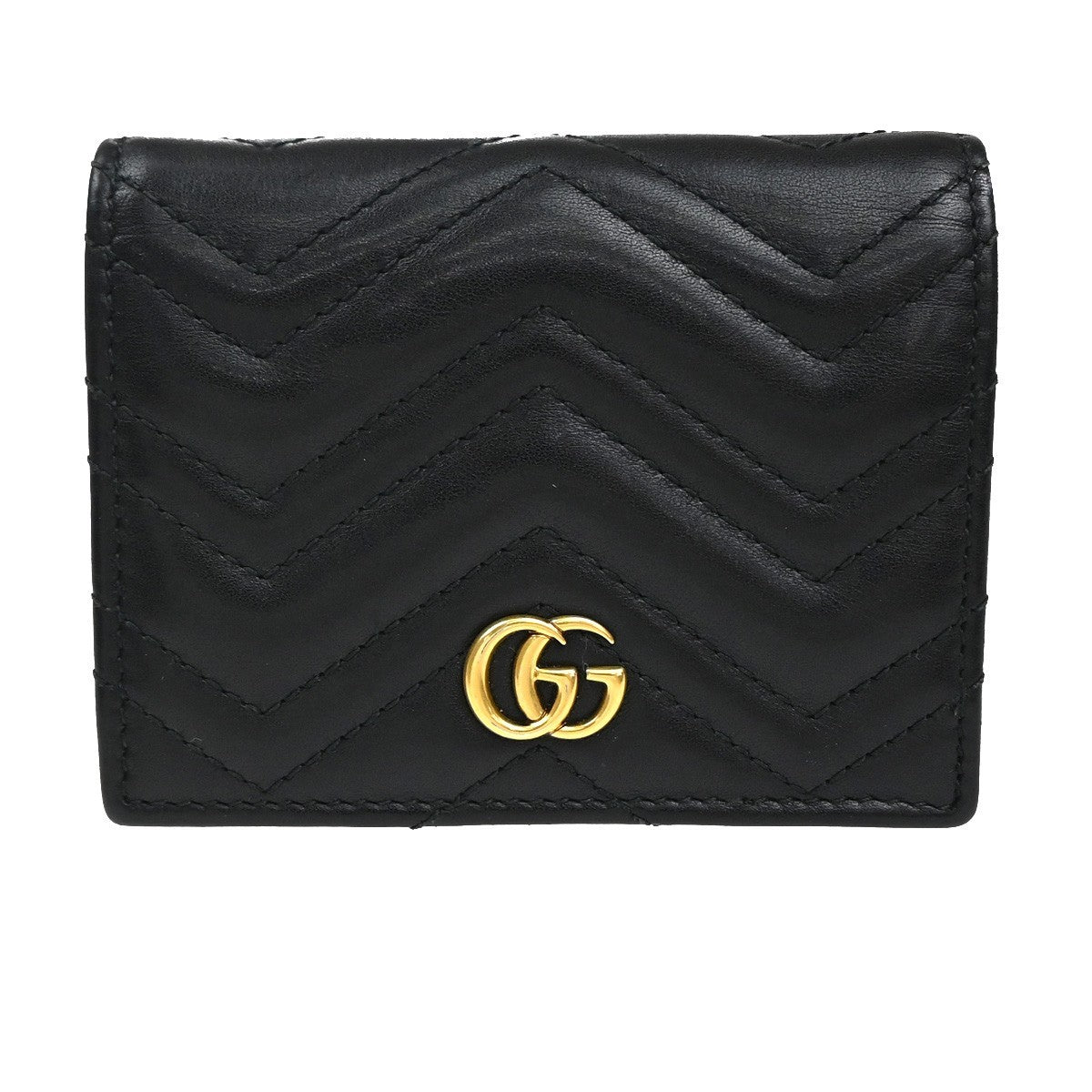GUCCI Logo GG Marmont Bifold Compact Wallet Leather Black GHW Italy 36MA575