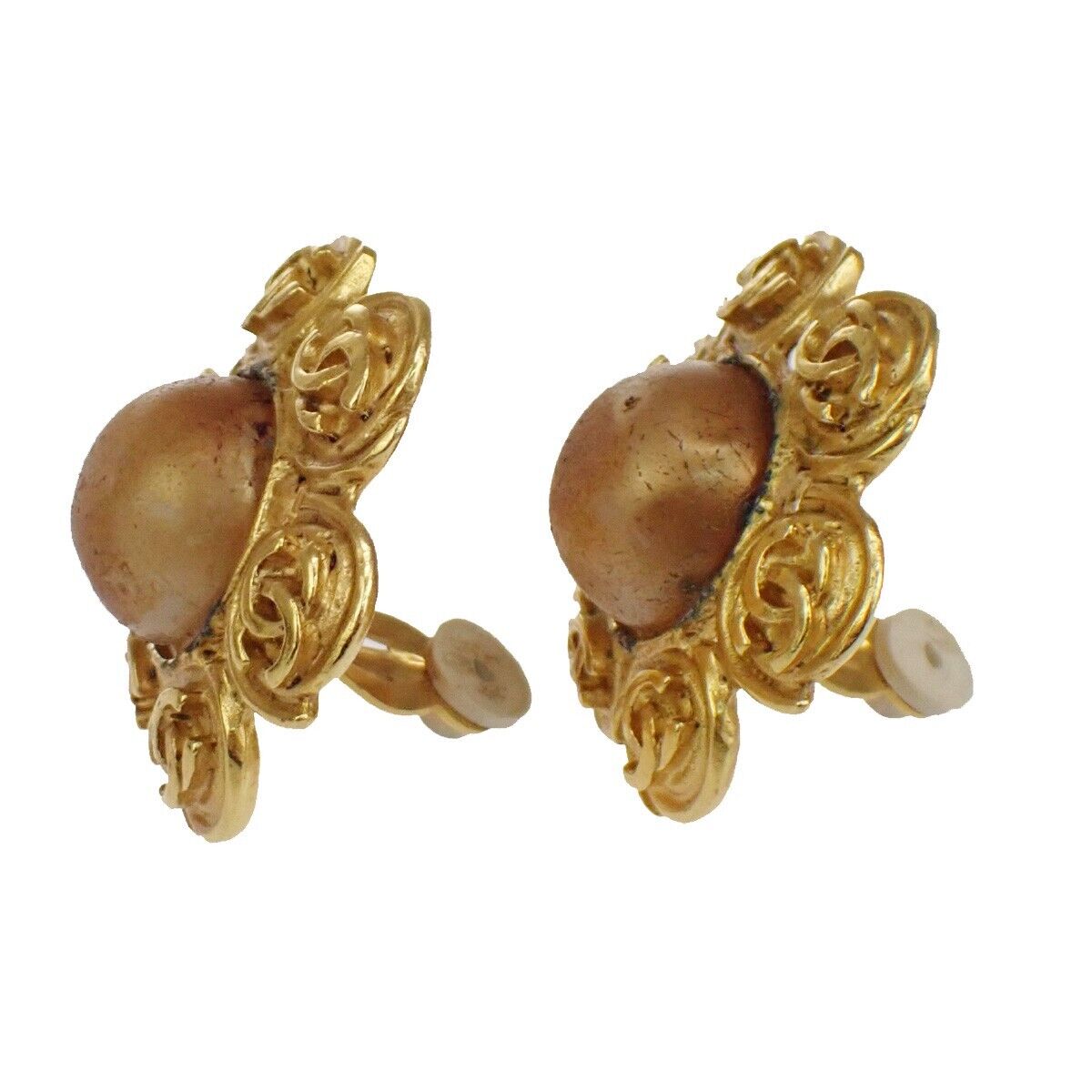 CHANEL CC Logo Button Earrings Clip-On 04P GHW France Vintage Accessory 31YD431