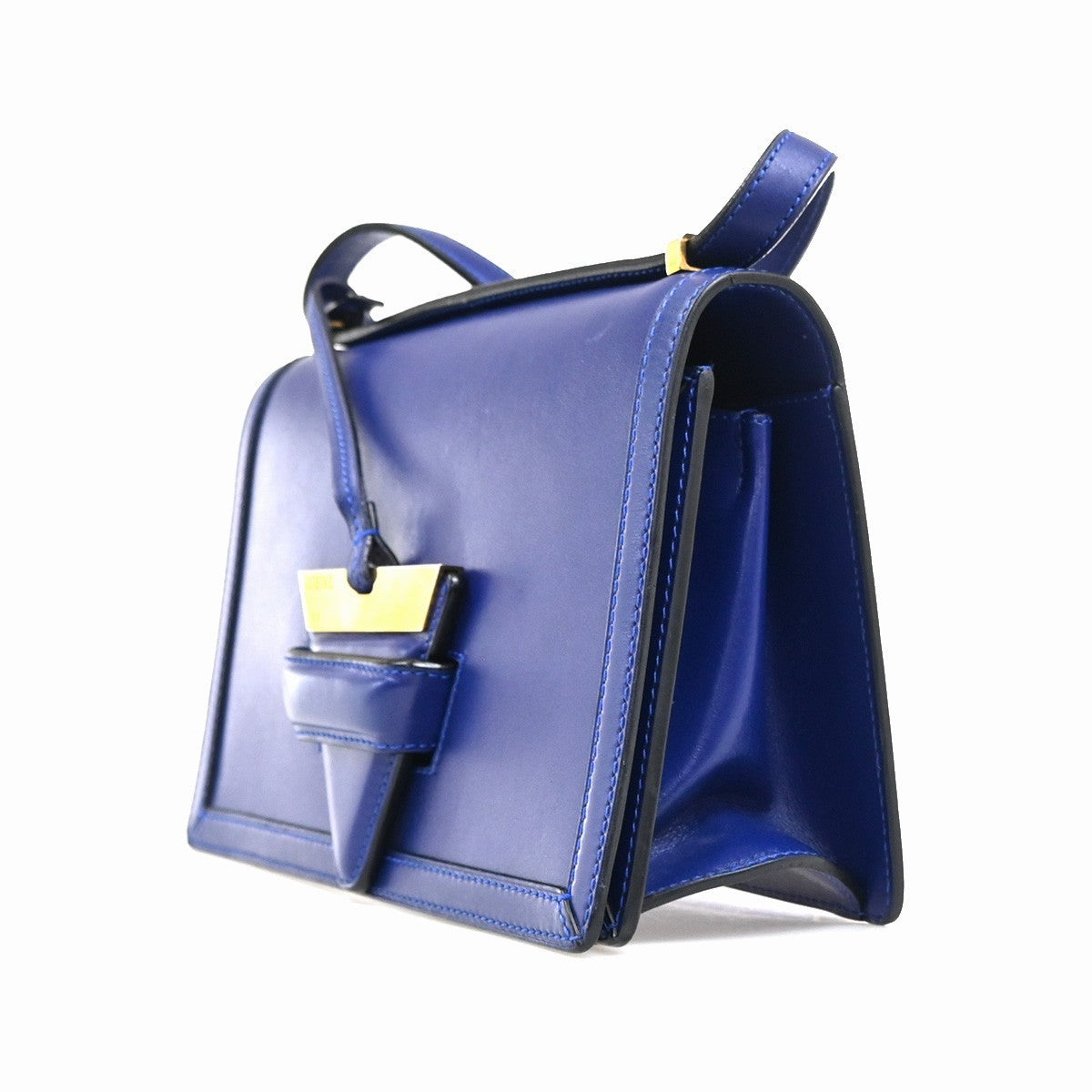 LOEWE Logo Barcelona Crossbody Shoulder Bag Leather Blue GHW Spain 11MA392