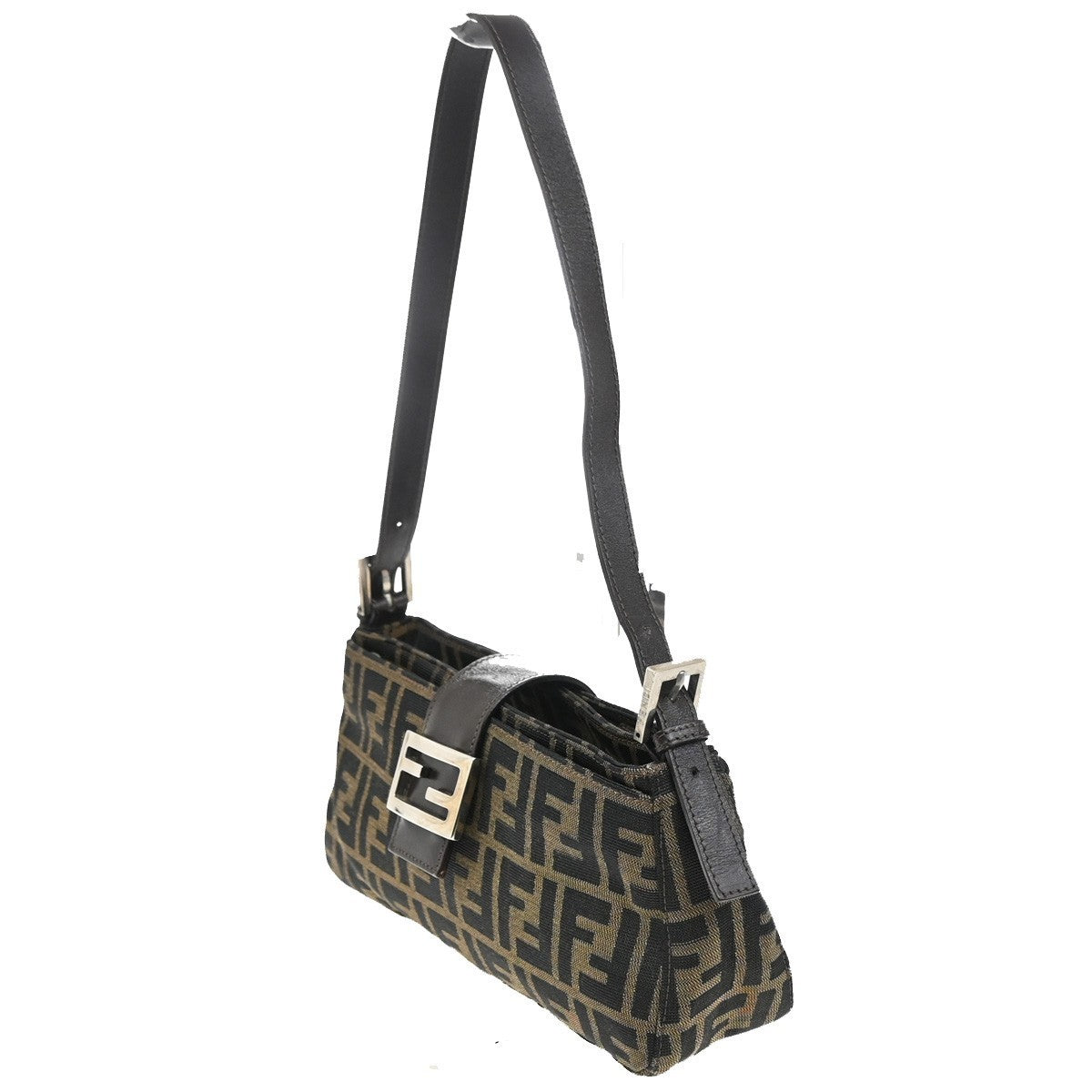 FENDI Mamma Baguette Zucca Shoulder bag Canvas Leather Brown SHW Italy 50MA115