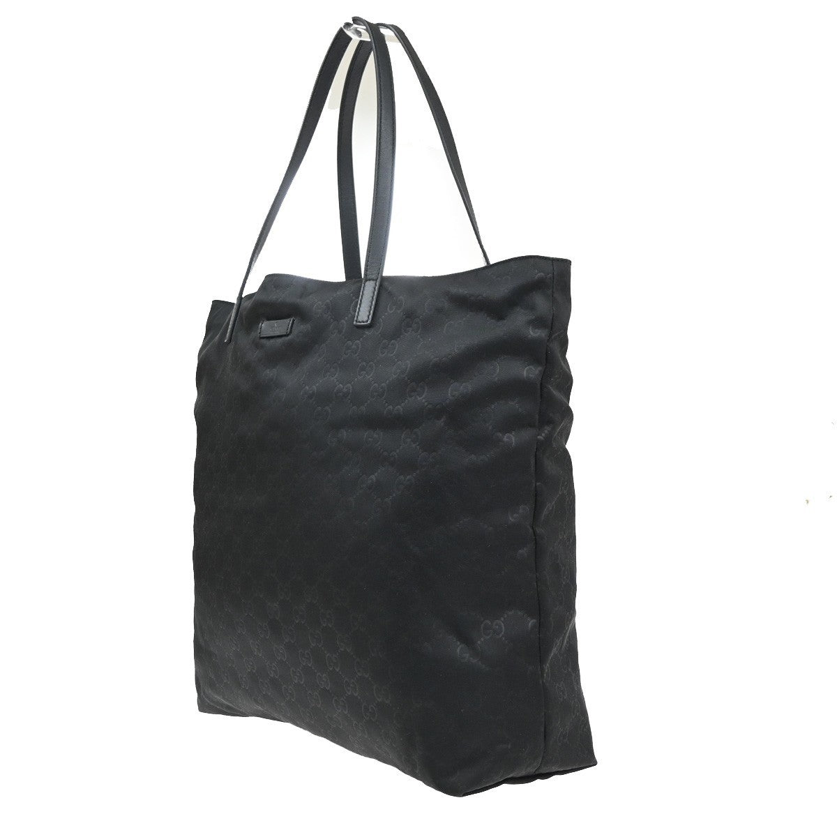 GUCCI Logo GG Pattern Shoulder Tote Bag Nylon Leather Black Italy 61KC993