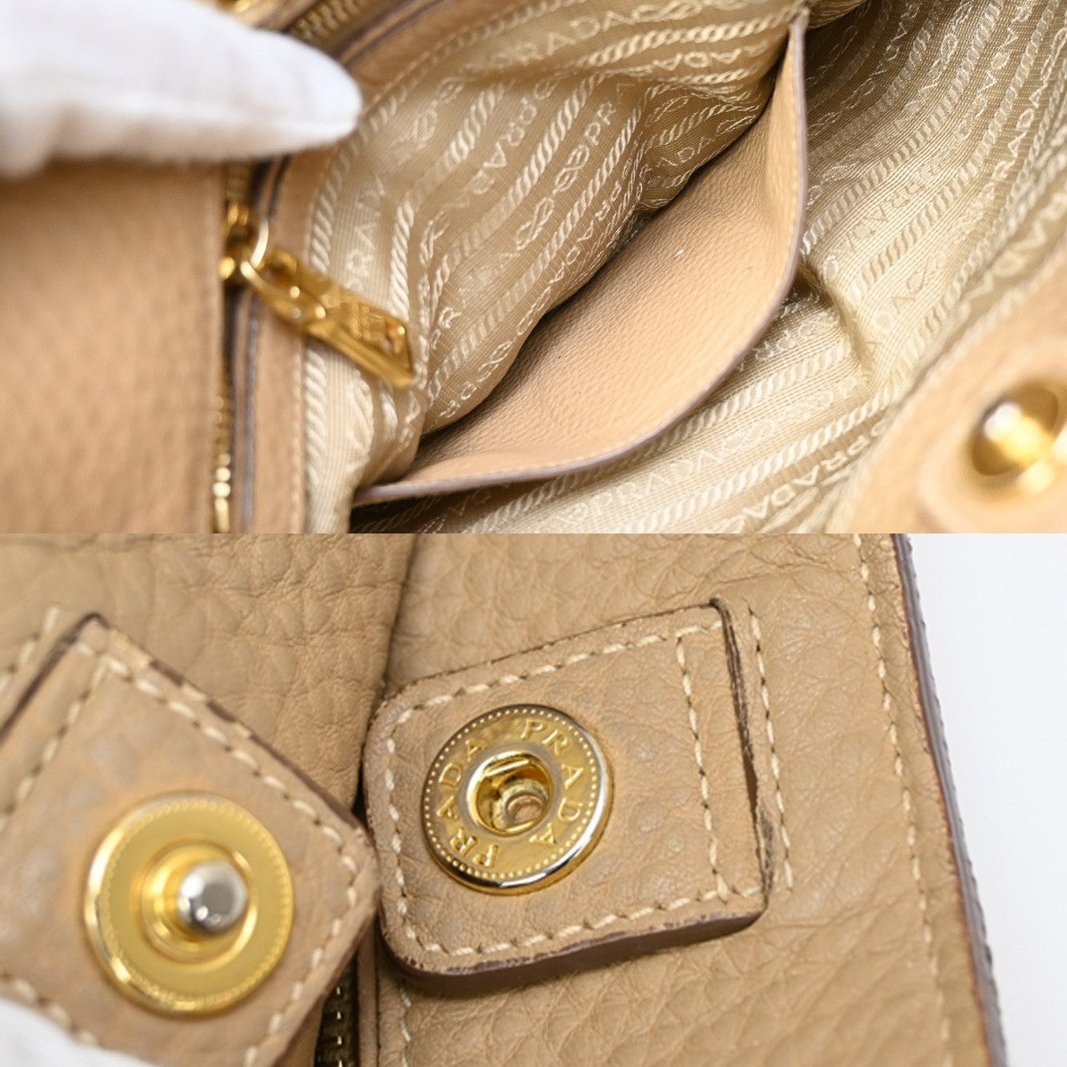 PRADA Logo 2Way Shoulder Hand Bag Vitello Phenix Leather Beige Italy 70KB268
