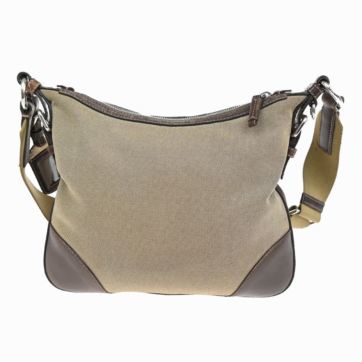 PRADA Logo Jacquard Crossbody Shoulder Bag Canvas Leather Brown 33FC058