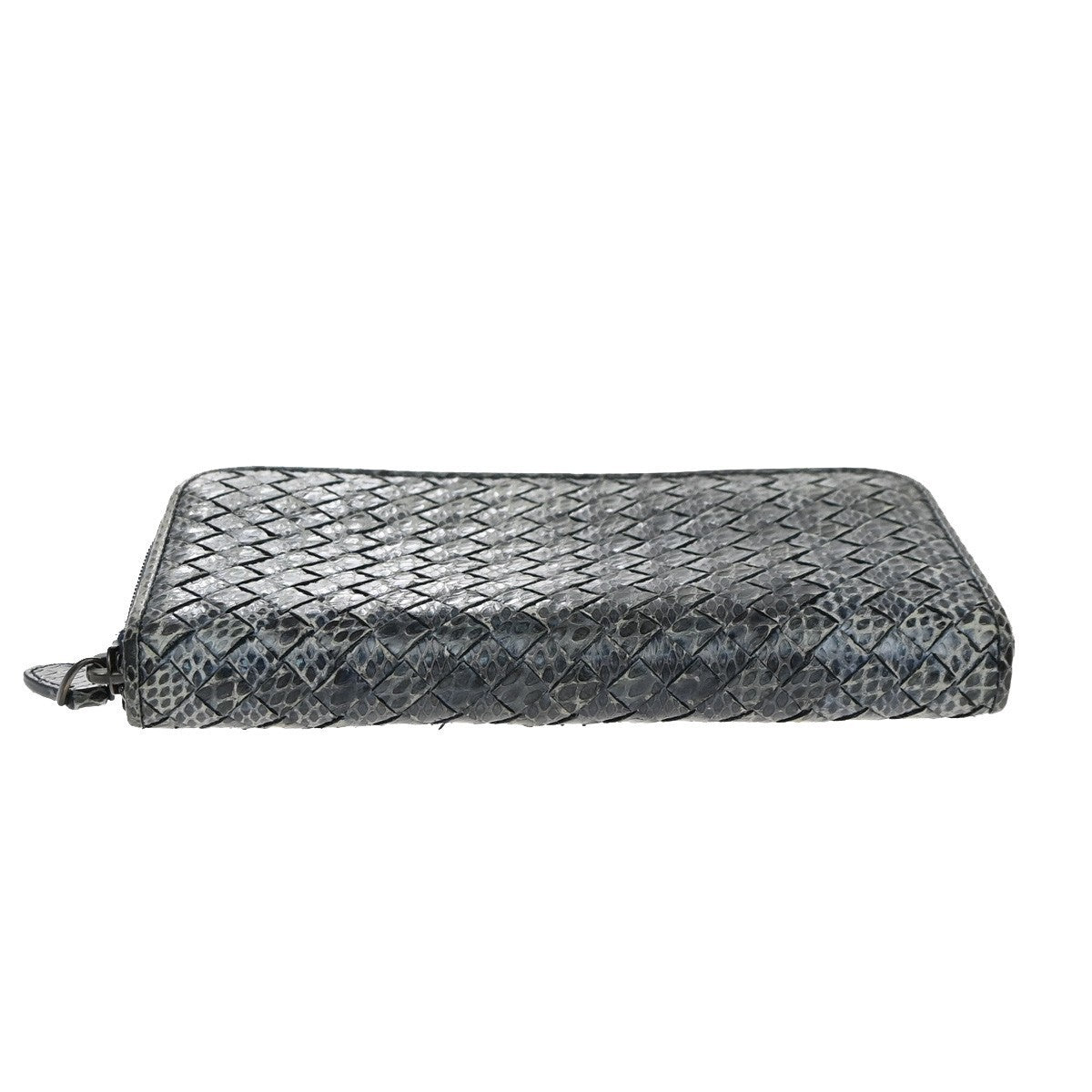 BOTTEGA VENETA Intrecciato Zip Around Long Wallet Embossing Leather Blue 69KP224